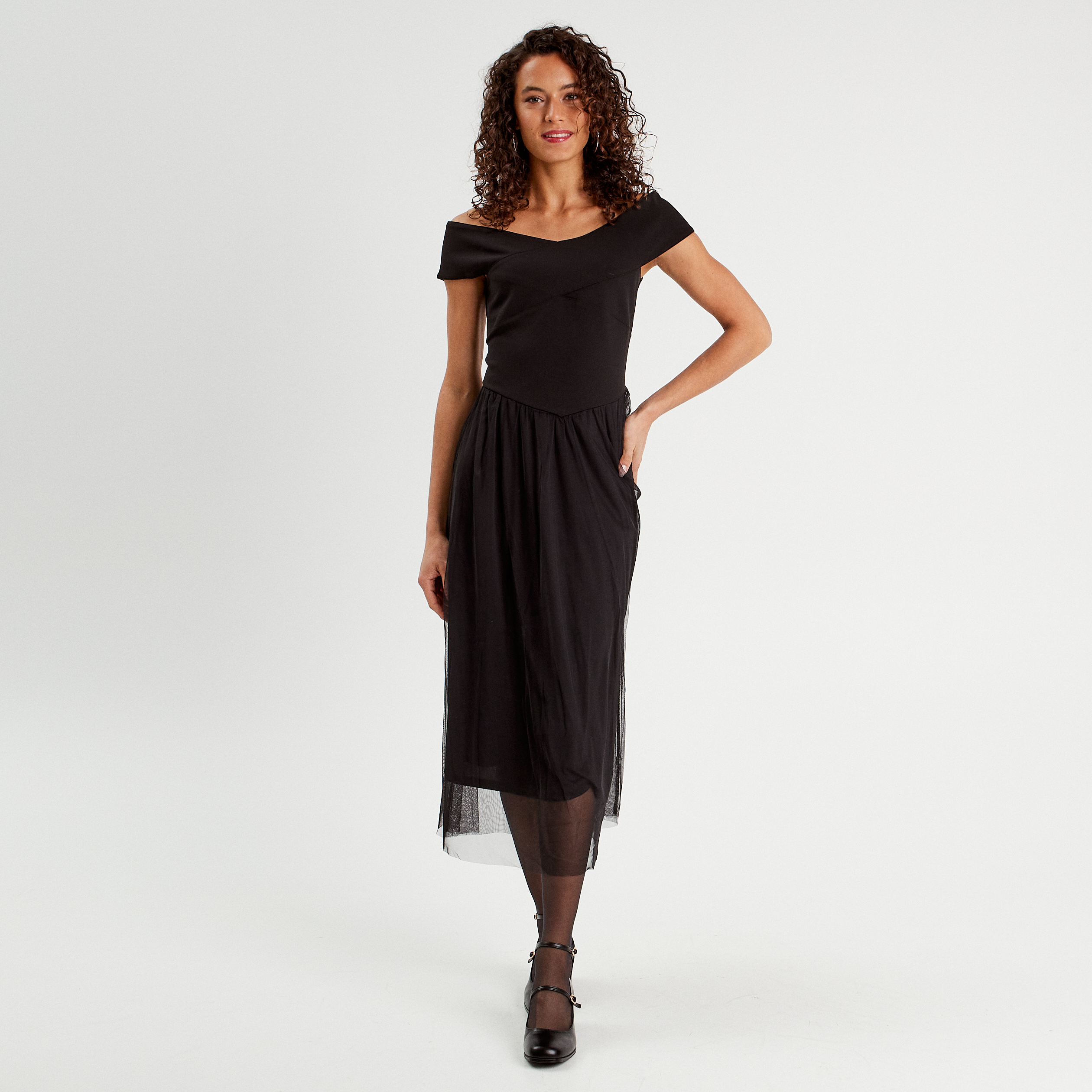 Robe midi bustier &eacute;vas&eacute;e noir femme
