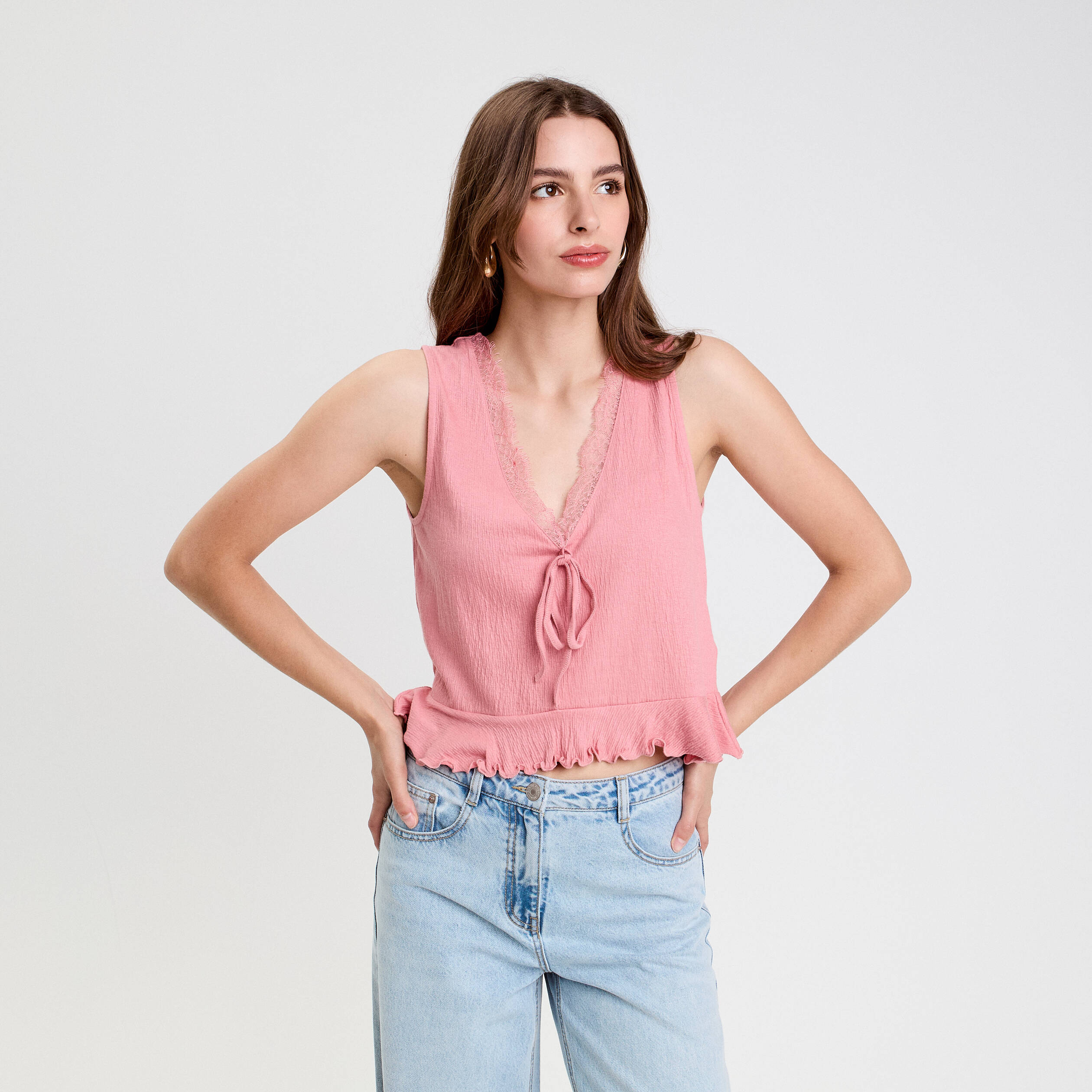 debardeur col v sans manches vieux rose femme Débardeur col V sans manches vieux rose femme