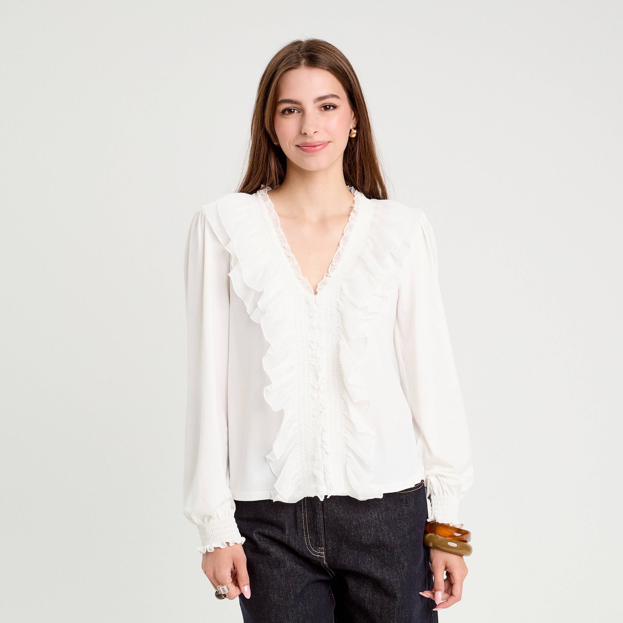 blouse avec volants ecru femme Blouse avec volants ecru femme