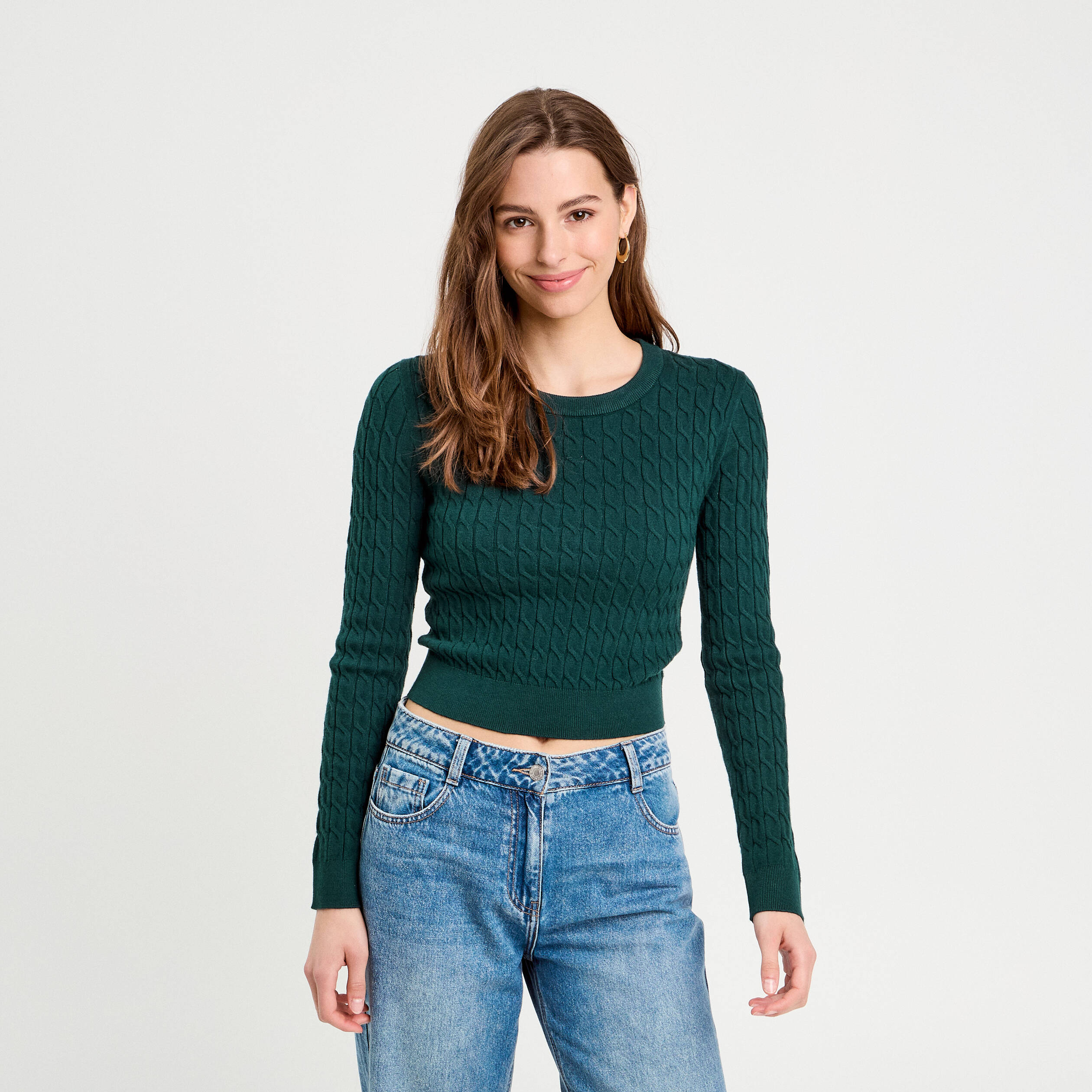pull torsades vert fonce femme Pull torsades vert foncé femme