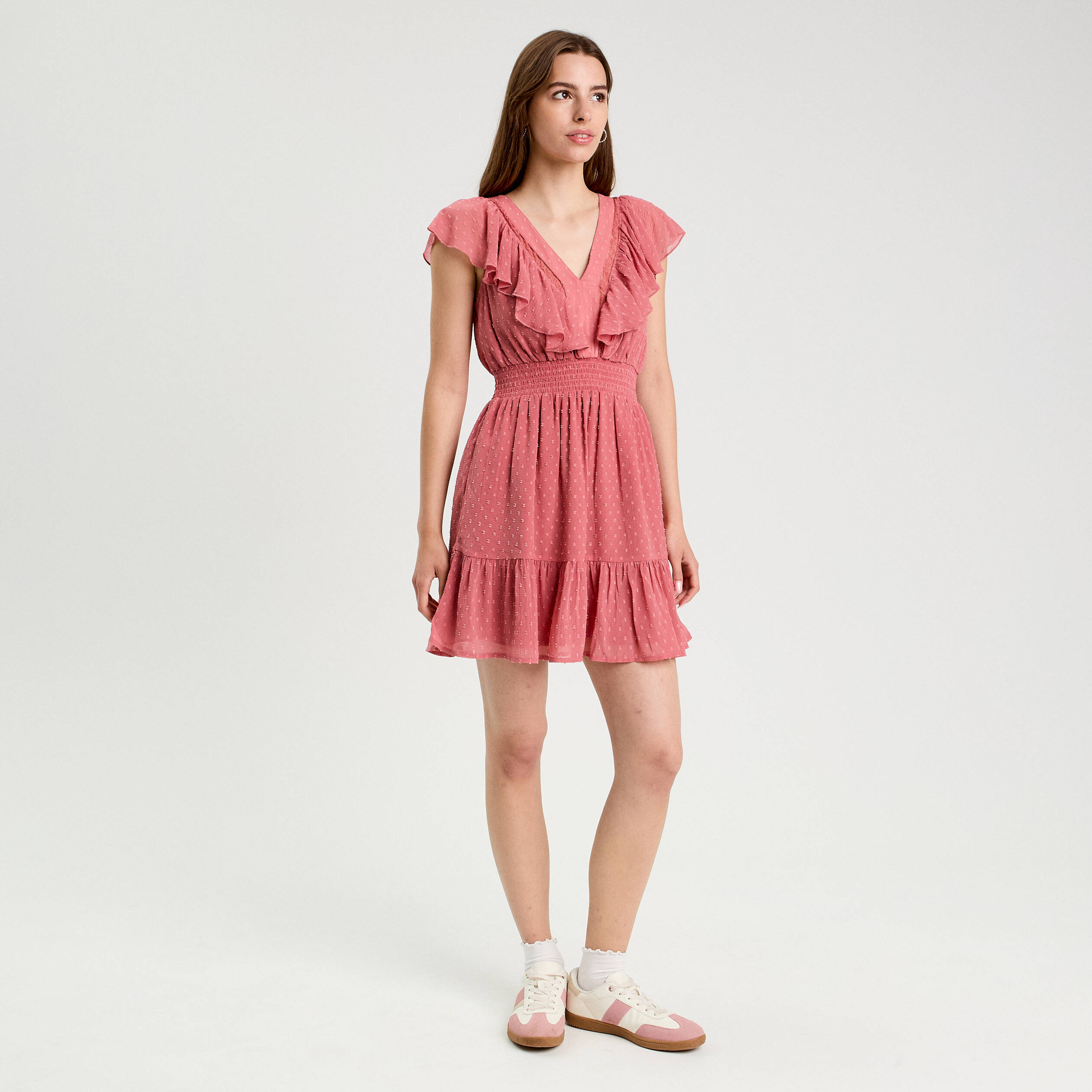 robe evasee plumetis vieux rose femme Robe évasée plumetis vieux rose femme