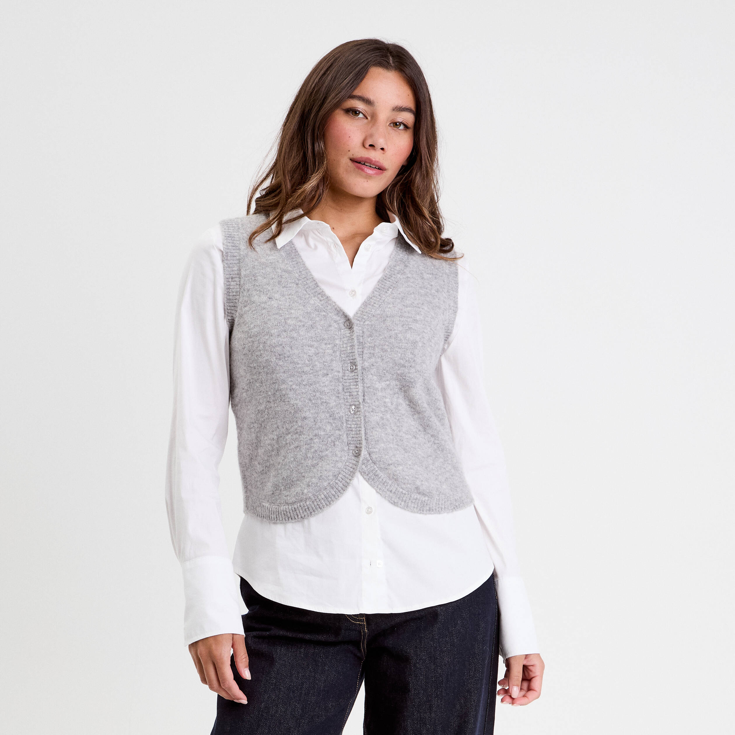 gilet sans manches ajuste gris clair femme Gilet sans manches ajusté gris clair femme