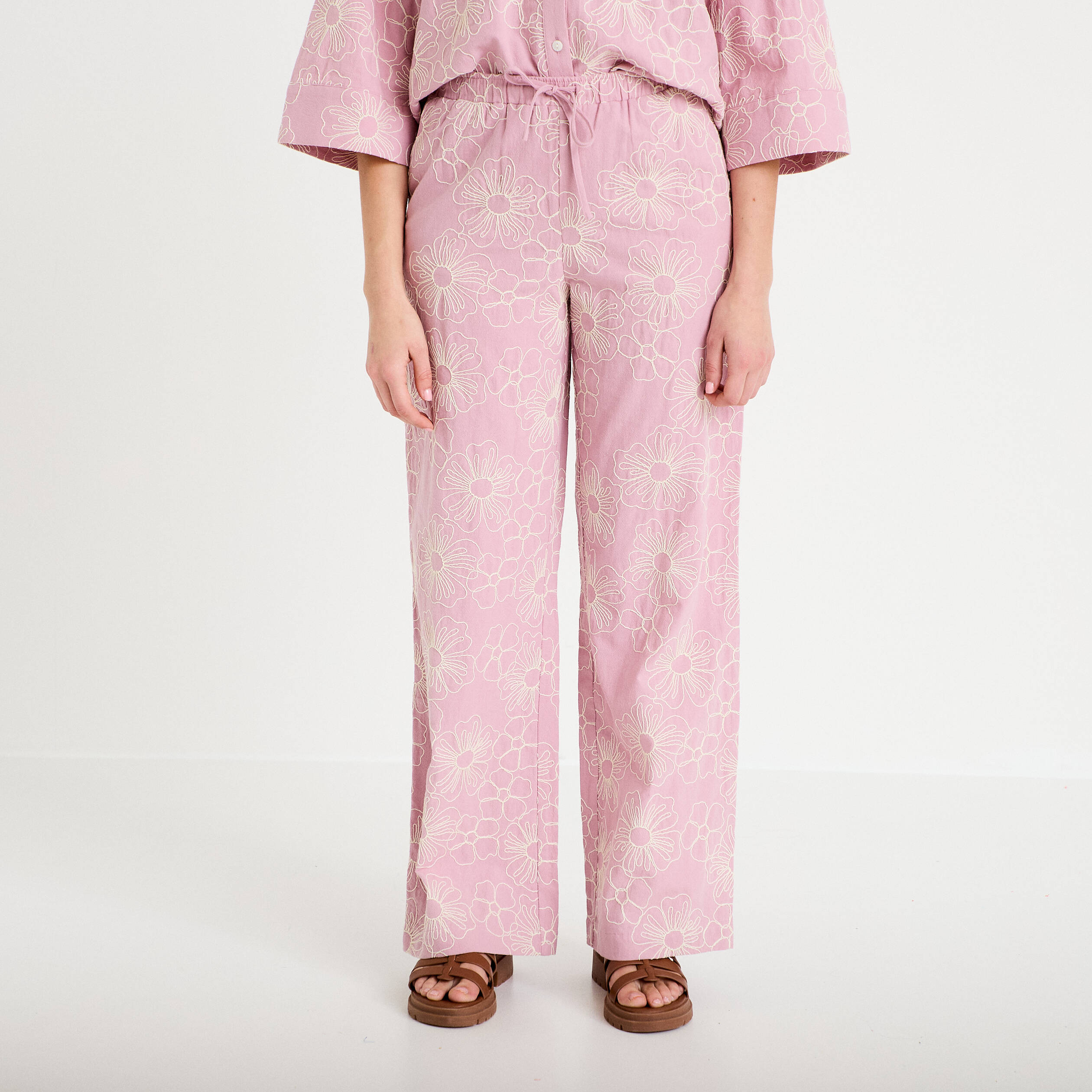 Pantalon large taille standard rose clair femme