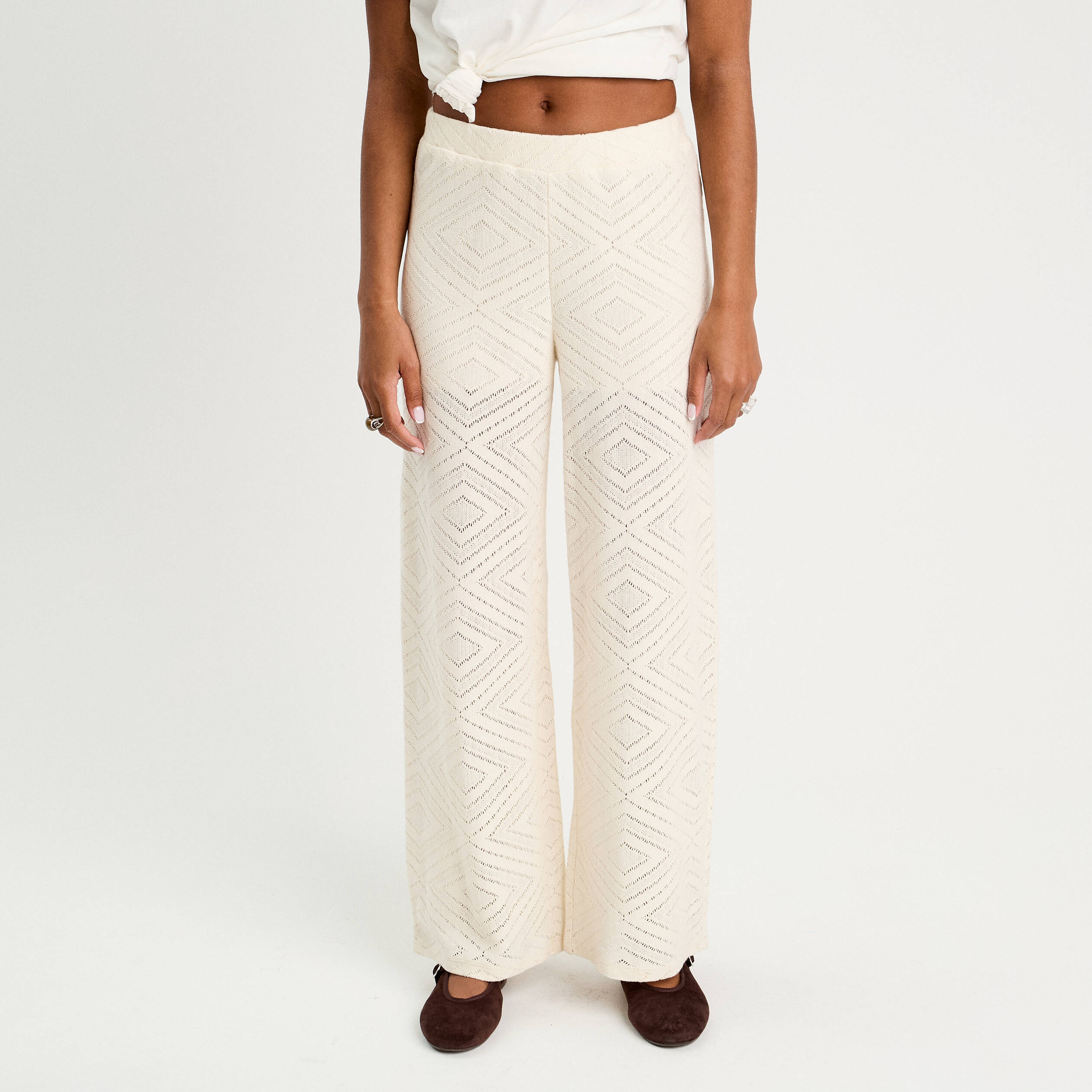 pantalon droit ajoure ecru femme Pantalon droit ajouré ecru femme