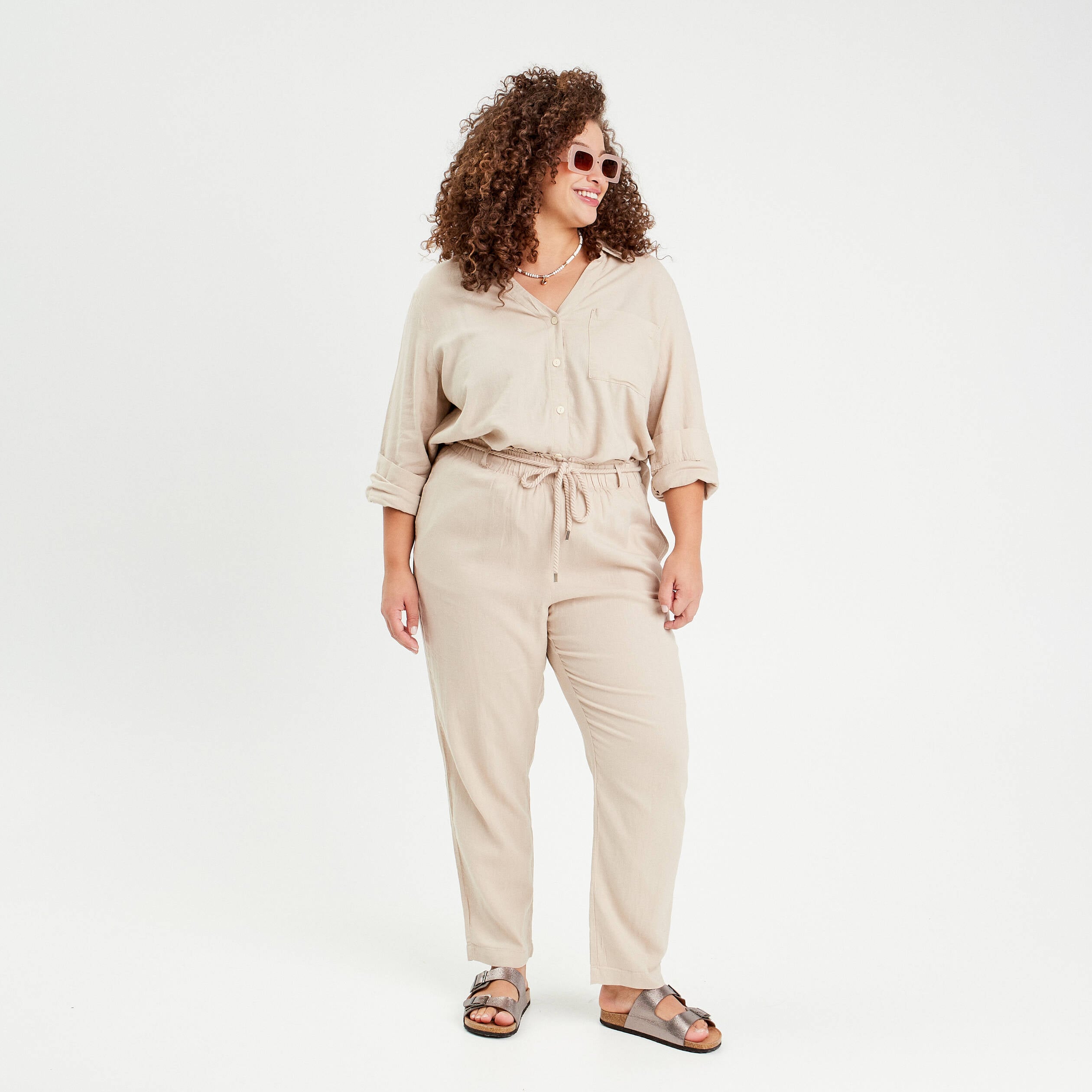 Chemise manches longues contenant du lin sable femme