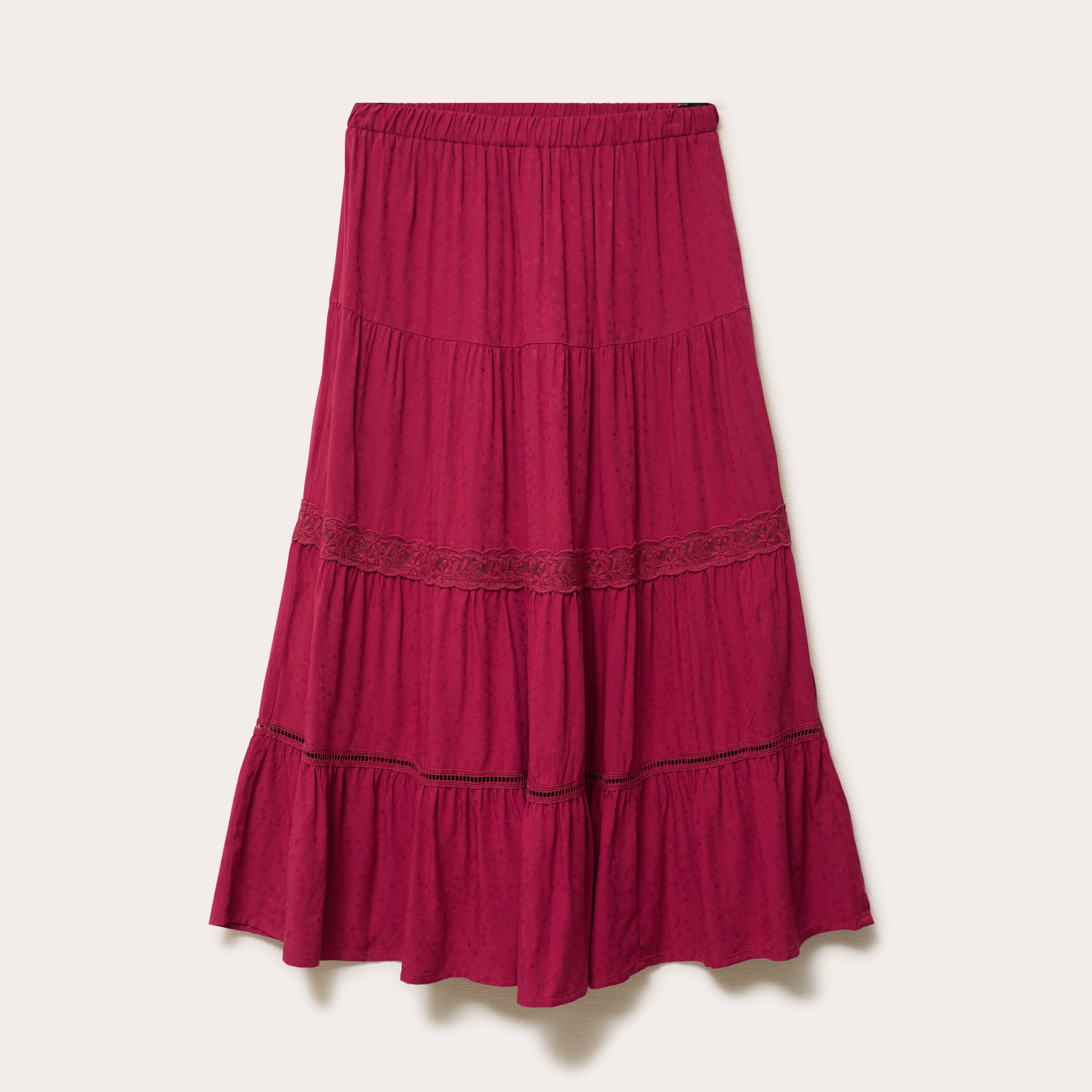 Jupe &eacute;vas&eacute;e longueur 3/4 dentelle rouge femme