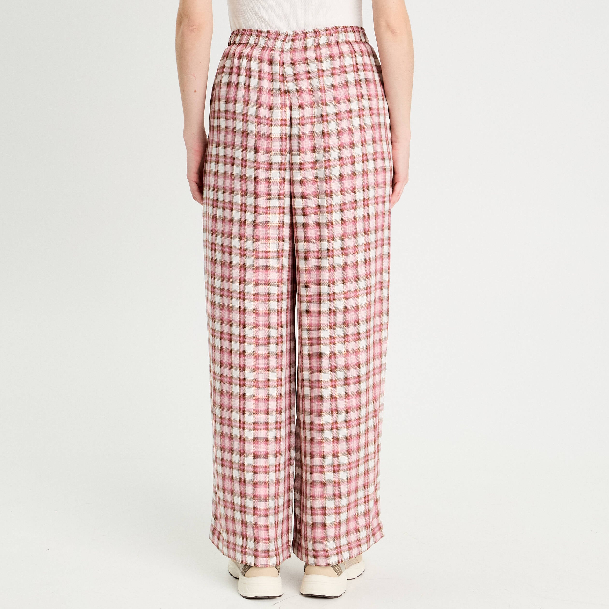 Pantalon large taille haute rose femme