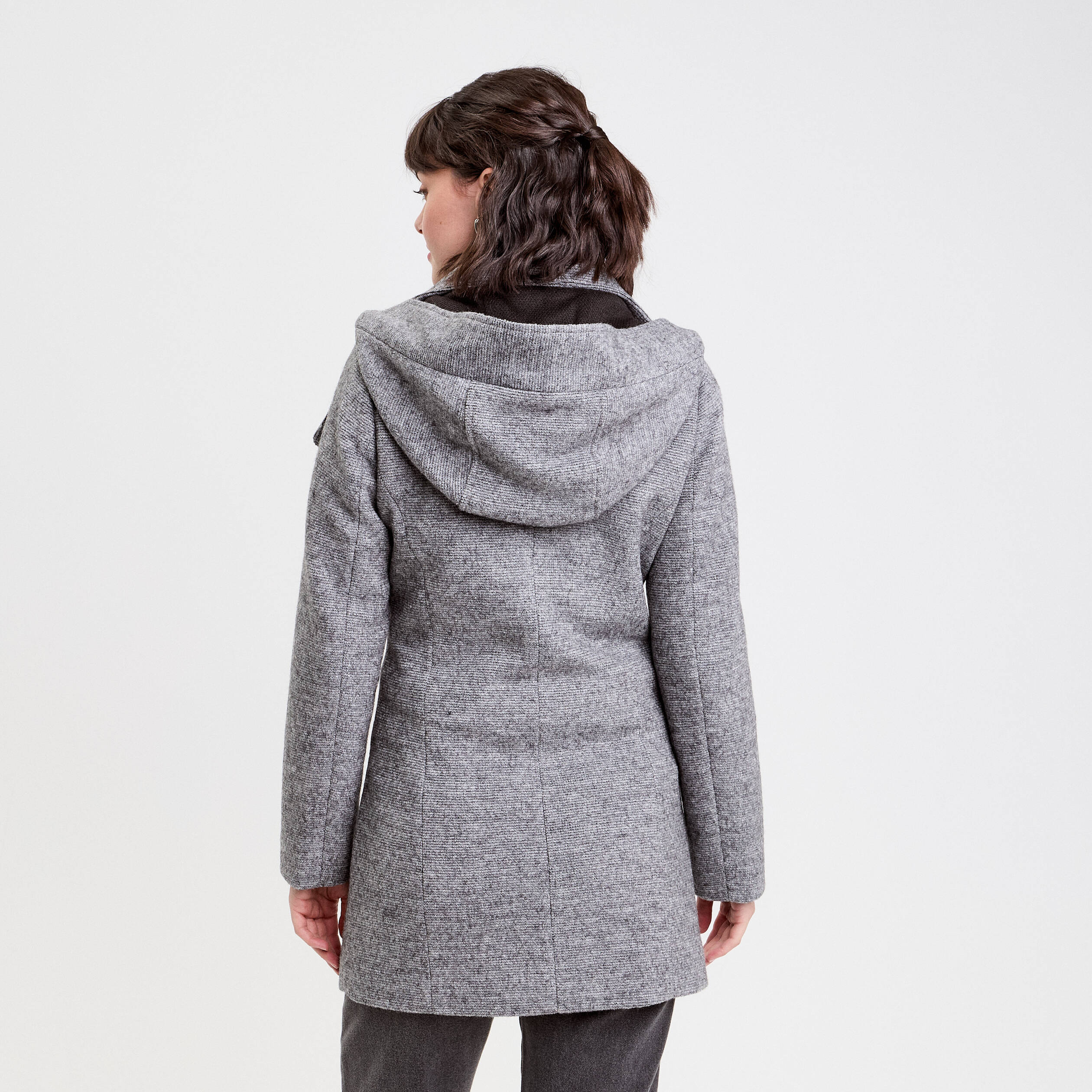 Manteau cintr&eacute; asym&eacute;trique gris fonc&eacute; femme