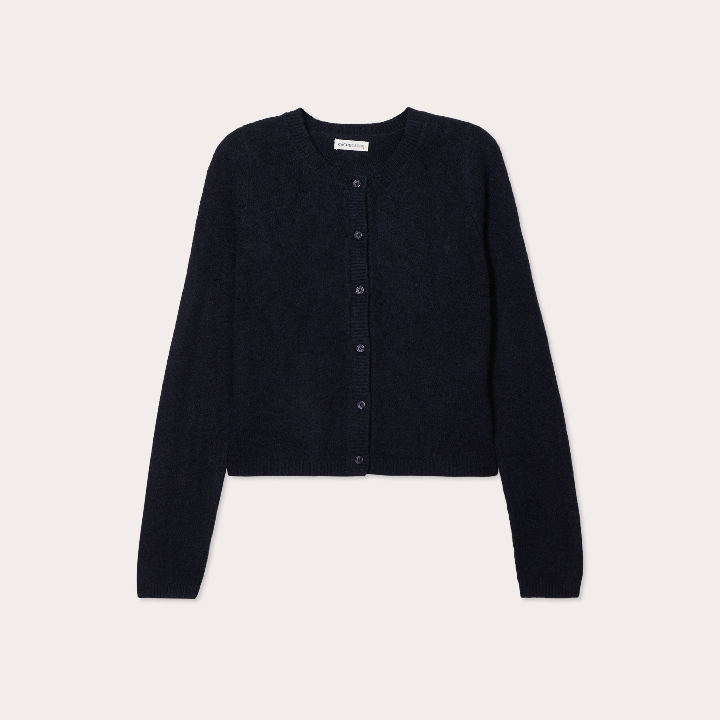 Gilet boutonn&eacute; manches longues bleu marine femme