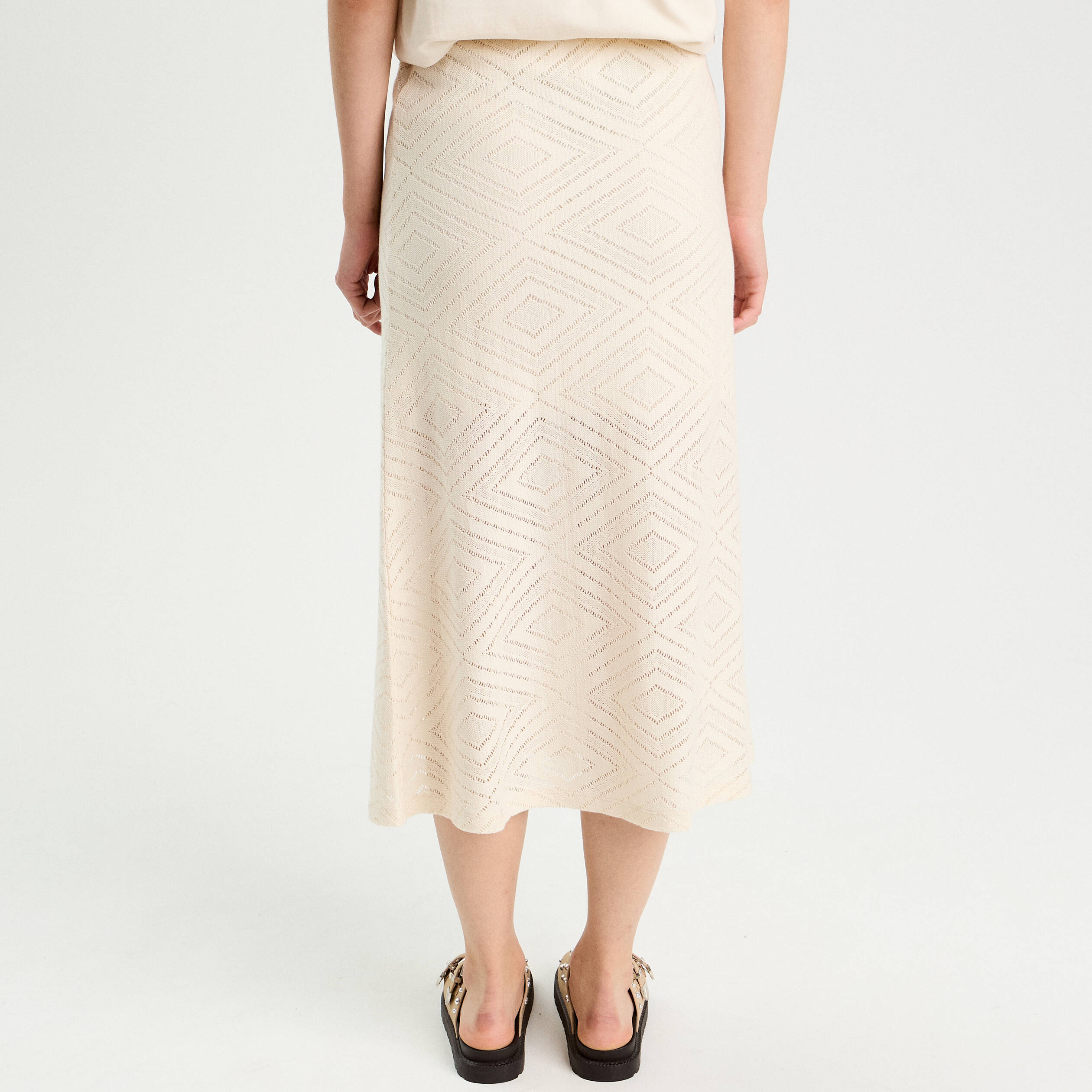 jupe longue evasee ajouree ecru femme Jupe longue évasée ajourée ecru femme