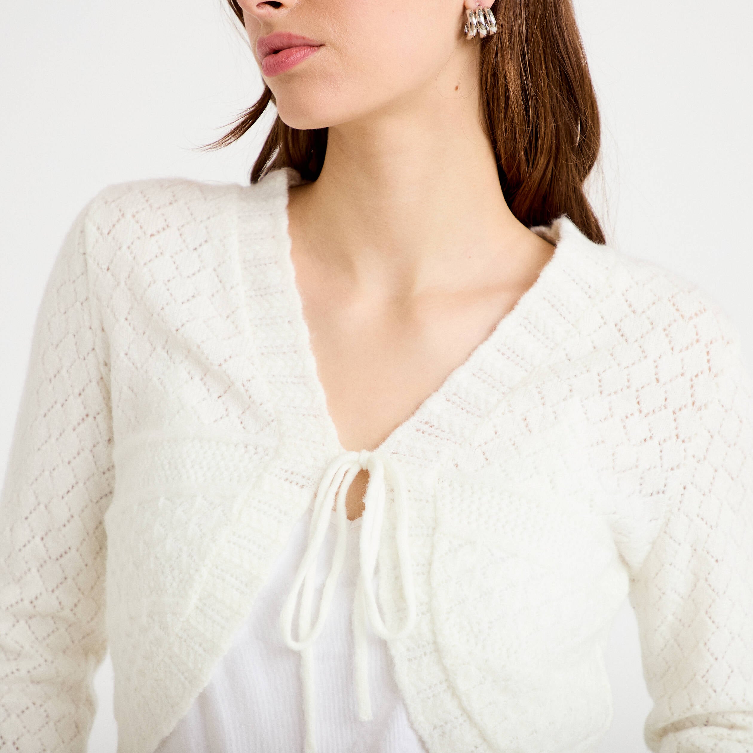 Gilet manches longues ecru femme