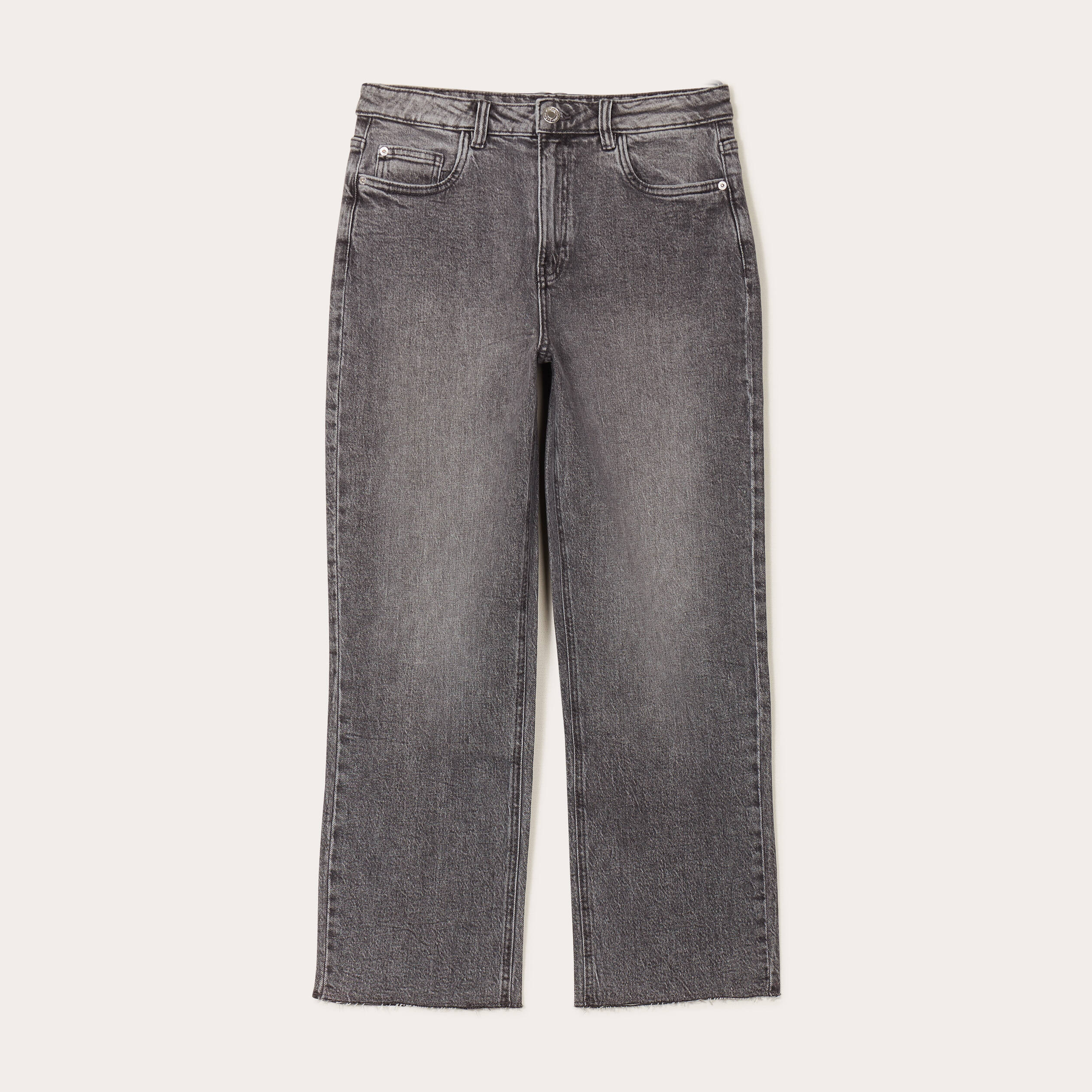 jeans droit taille haute denim gris femme Jeans droit taille haute denim gris femme