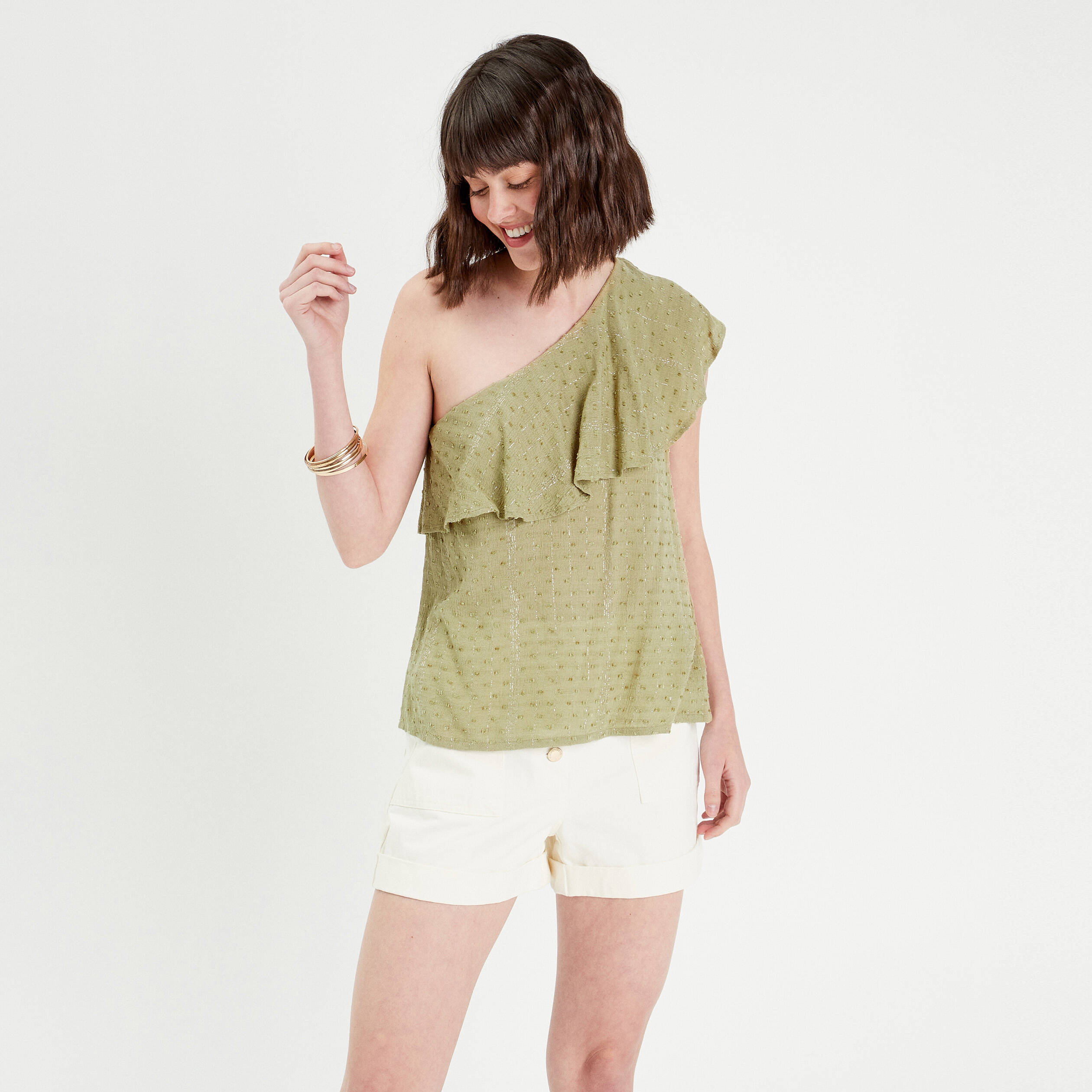 Blouse asym&eacute;trique vert pastel femme
