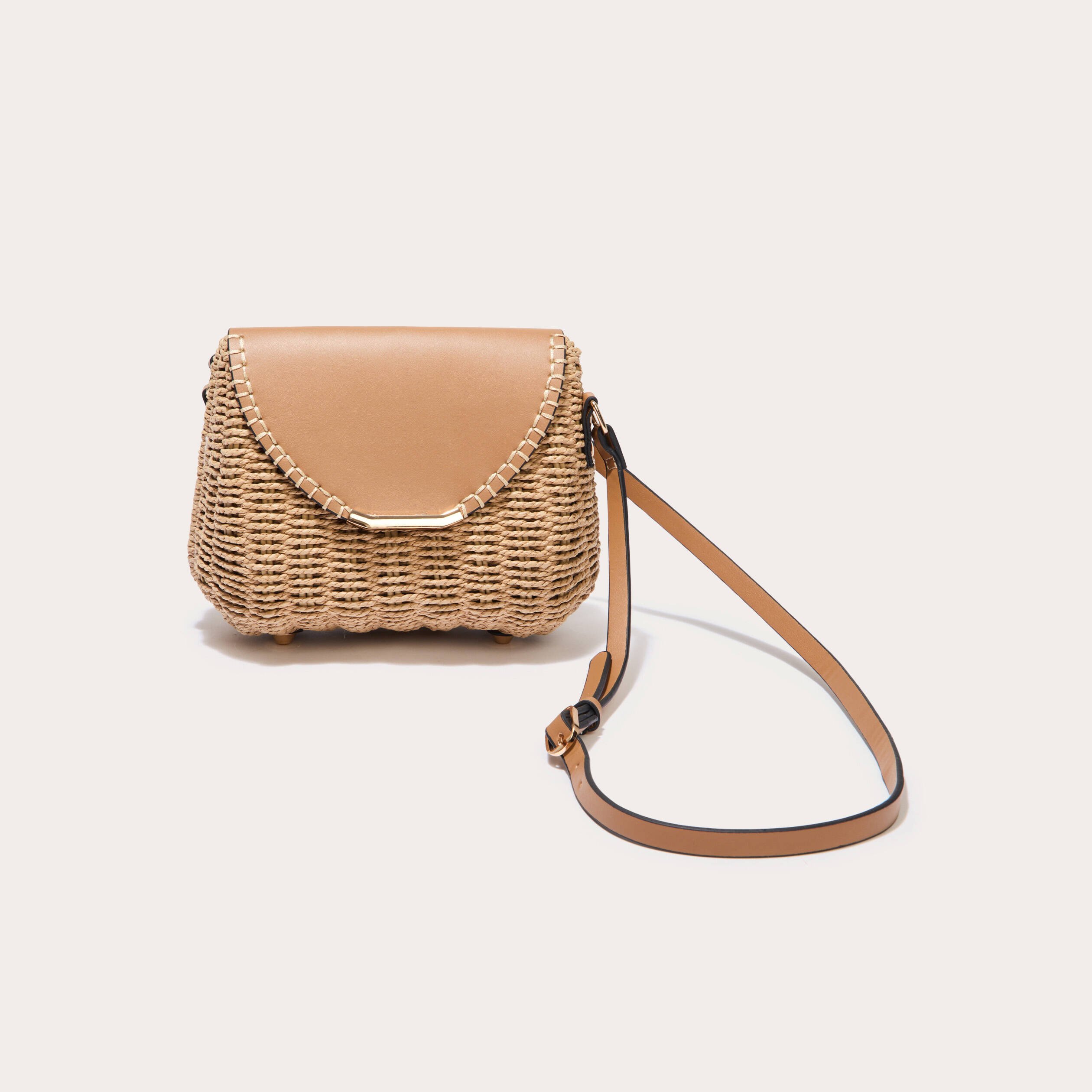 Sac boîte paille camel femme