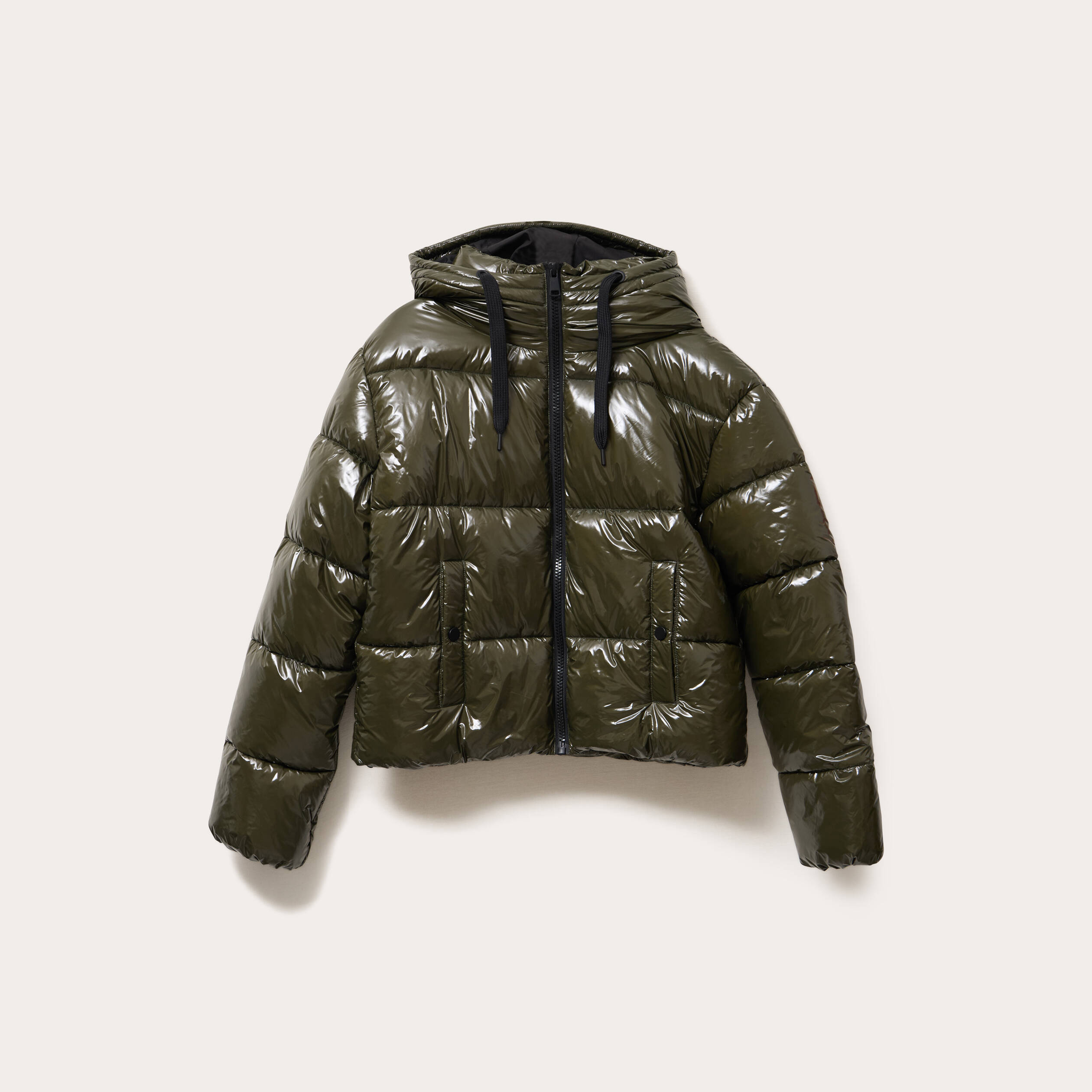 Doudoune vinyle à capuche vert kaki femme Vibs