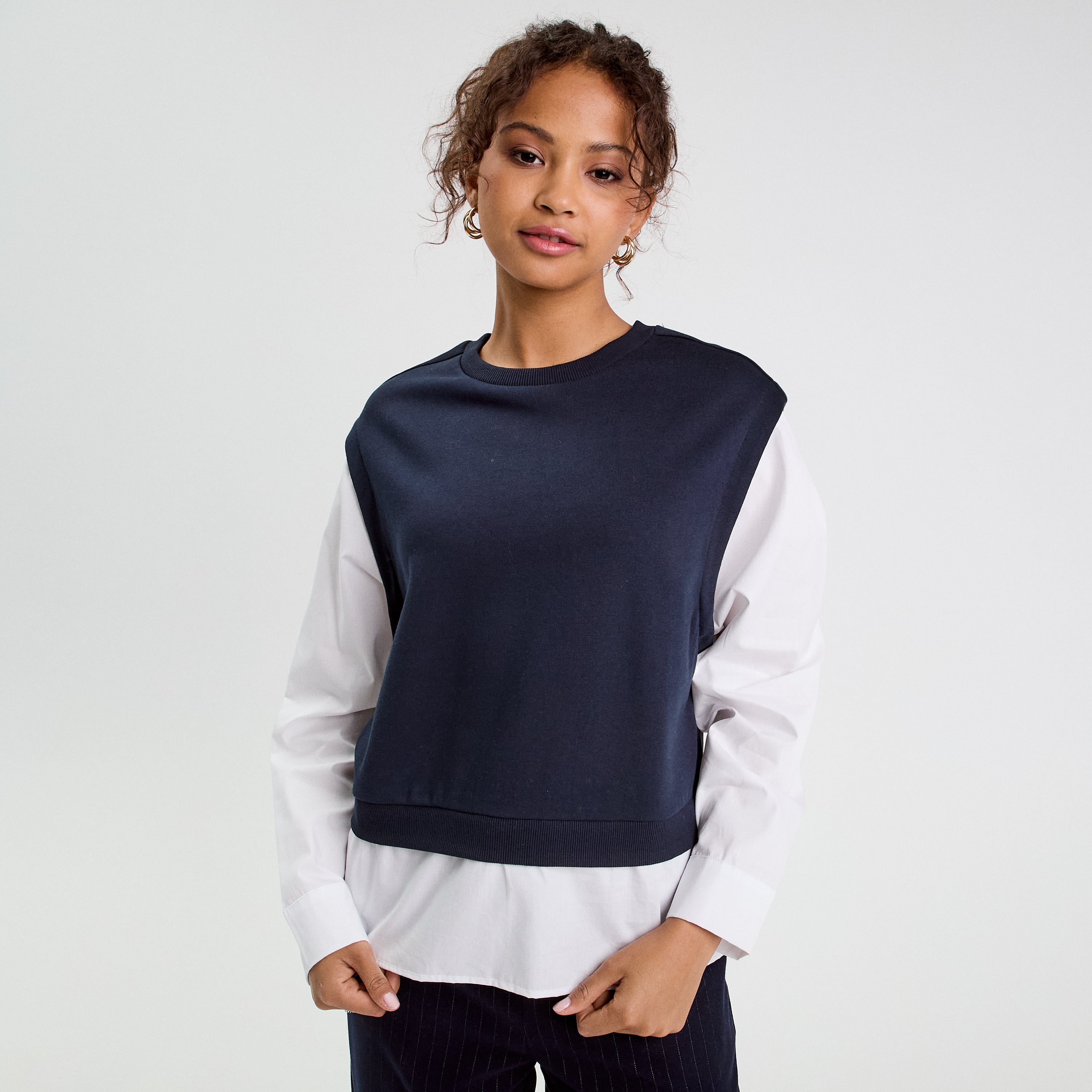 Sweat manches longues bleu marine femme