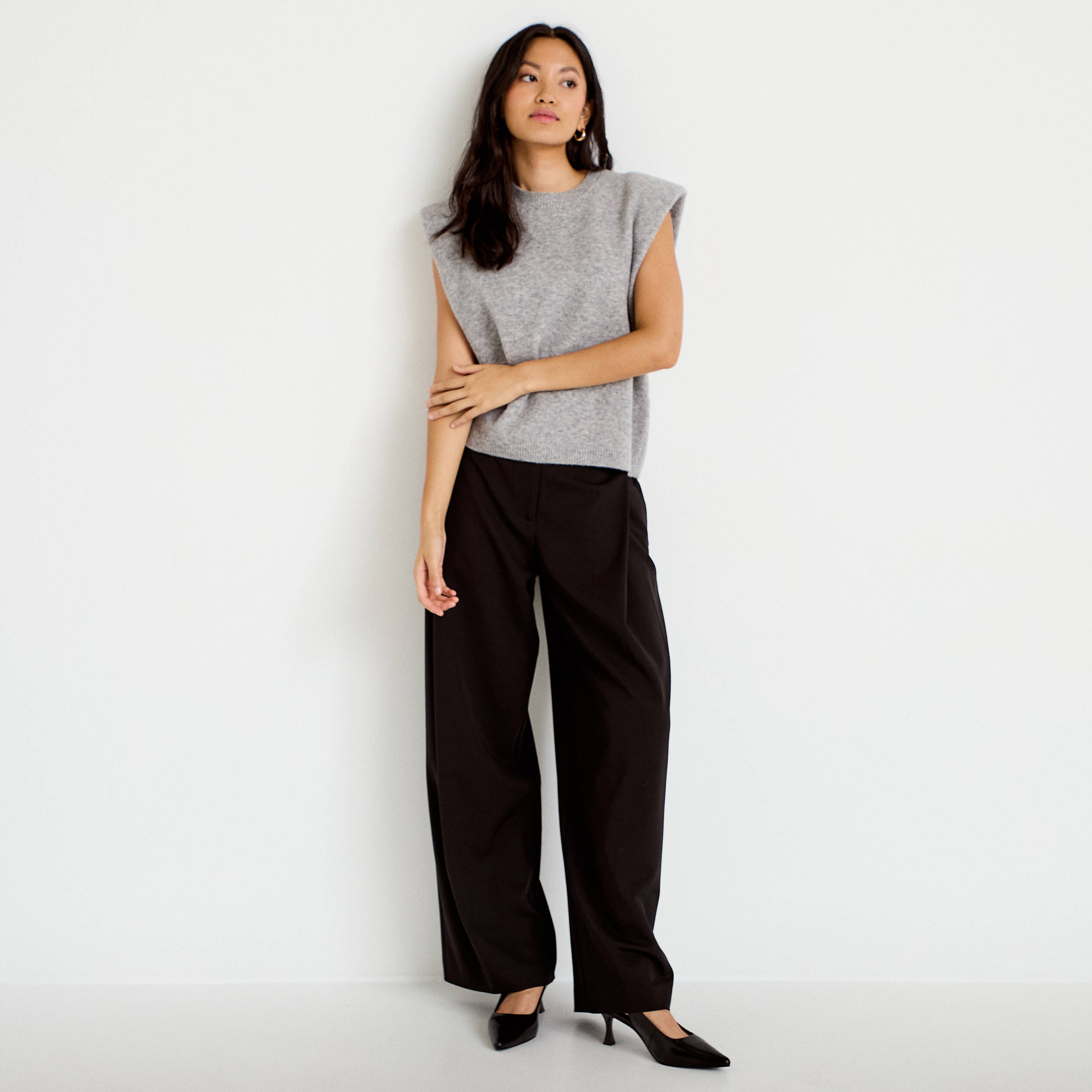 Pantalon bootcut ceinture taille haute noir femme