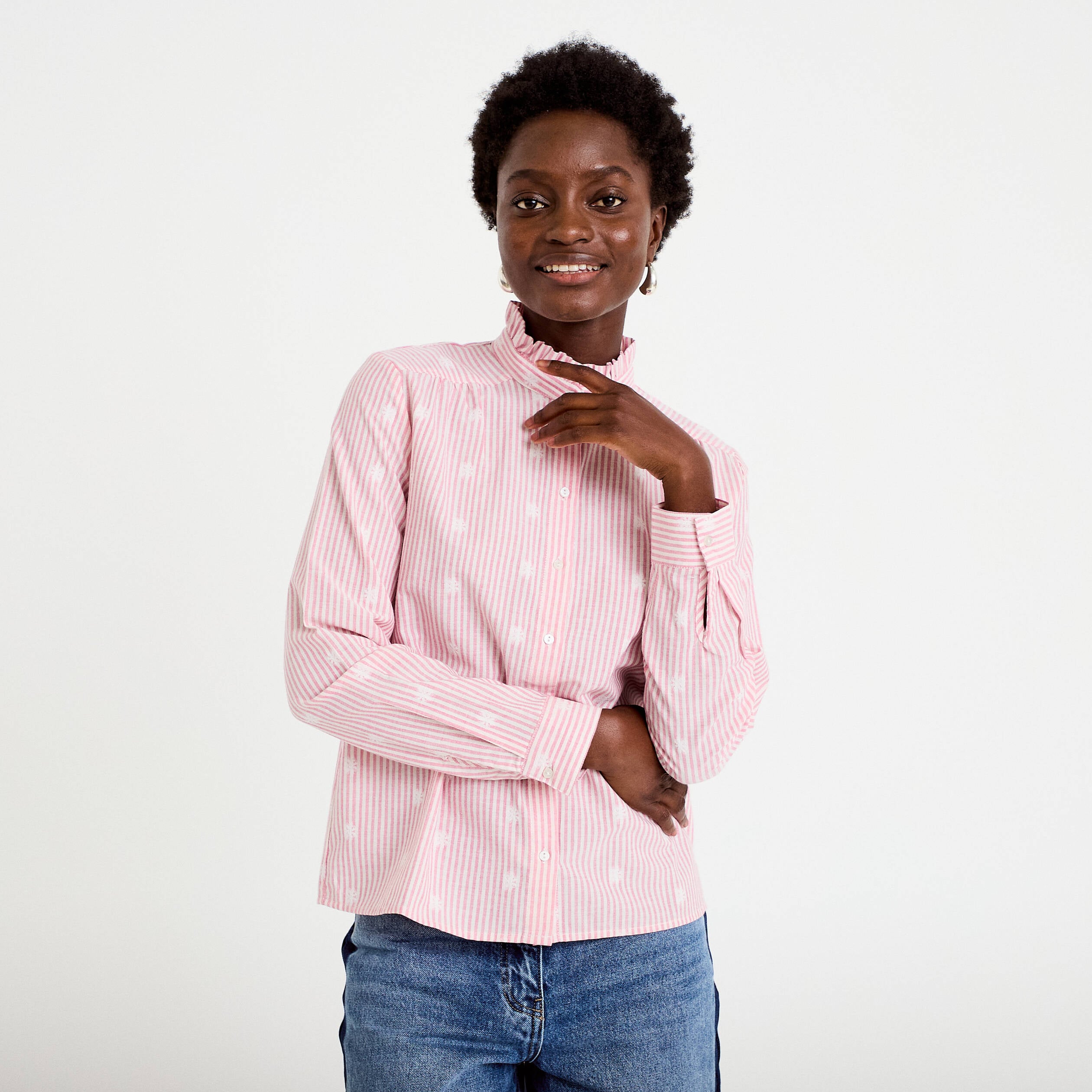 Chemise droite manches longues rouge clair femme