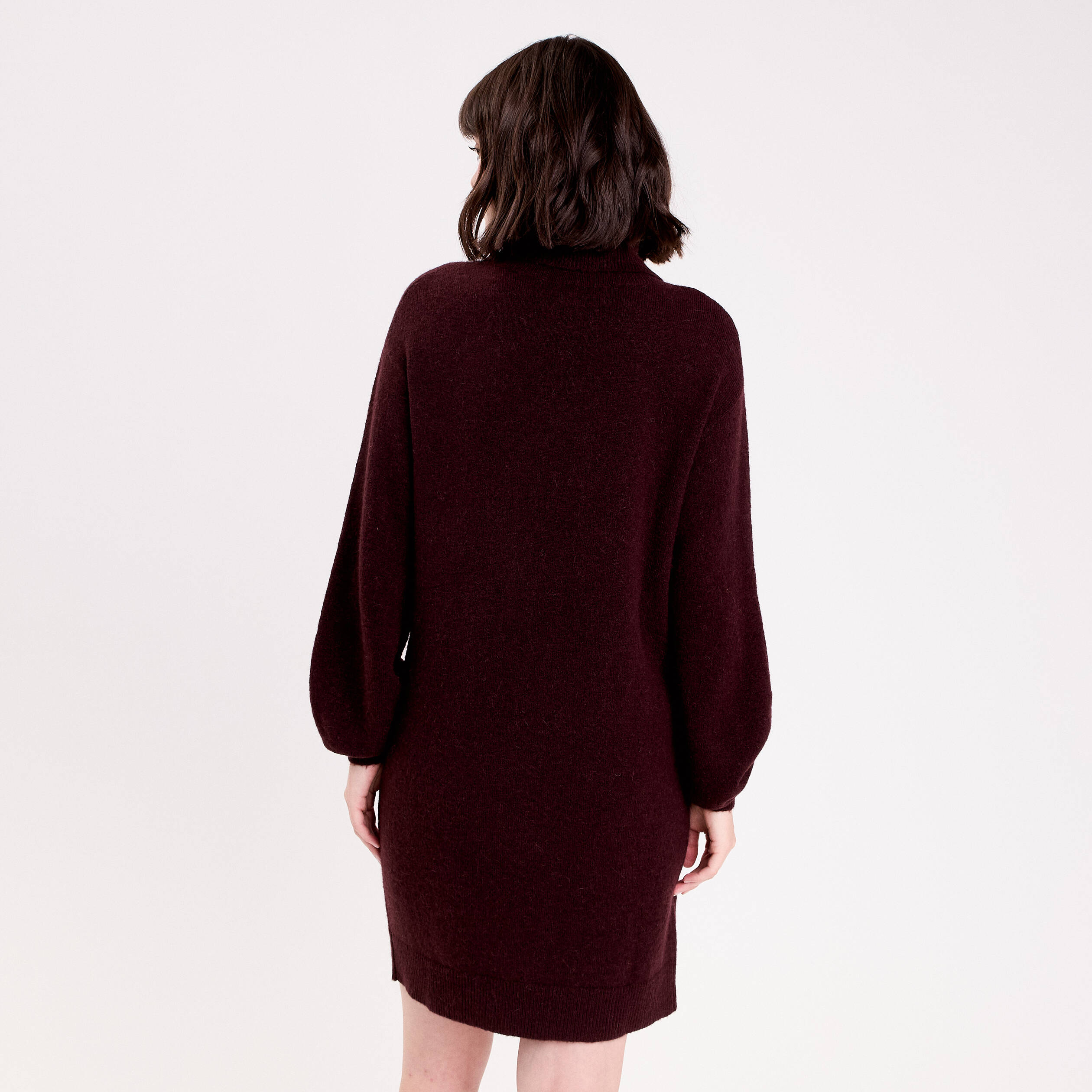 Robe pull col roul&eacute; rouge fonc&eacute; femme