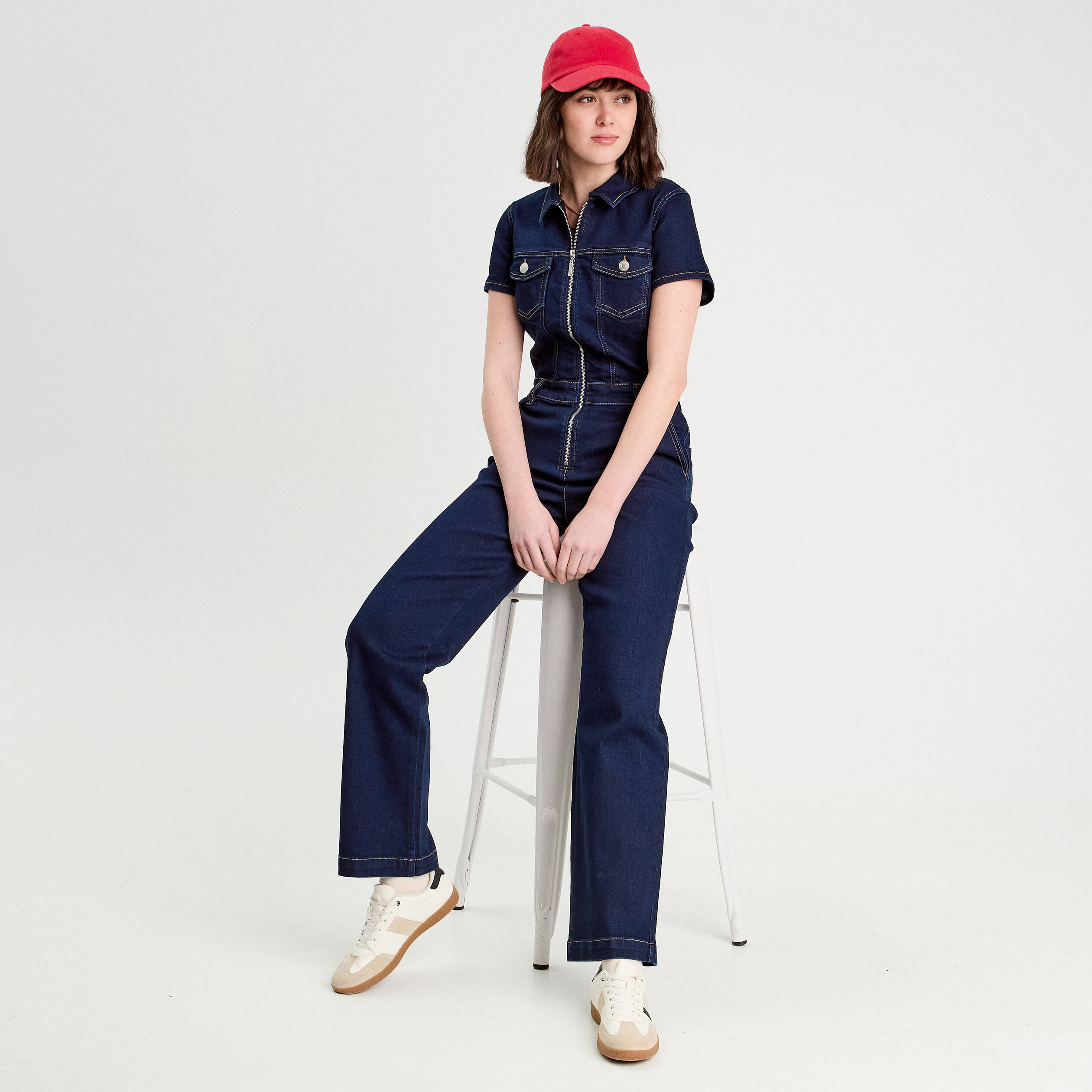 Combinaison pantalon en jean denim brut femme