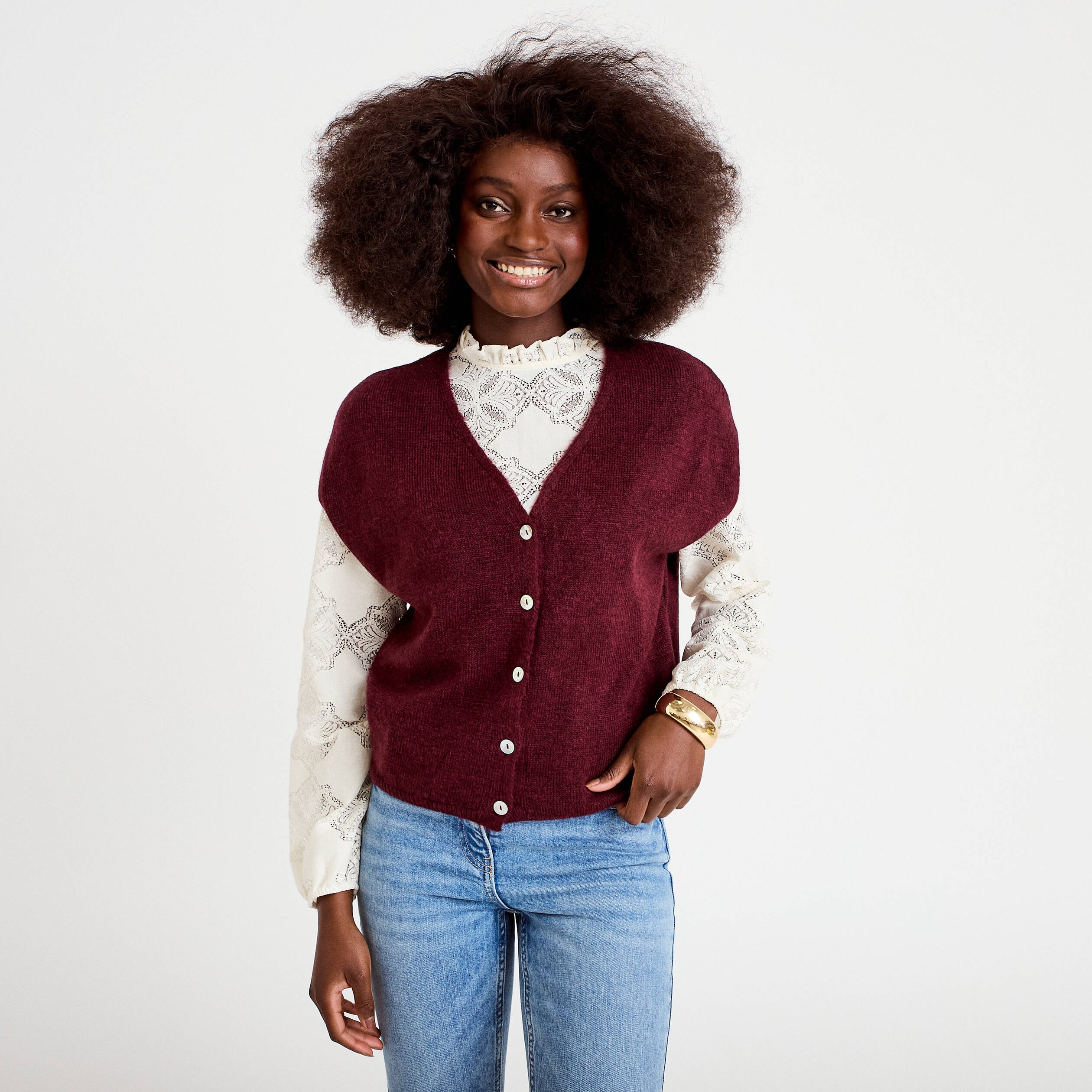 Gilet sans manches bordeaux femme