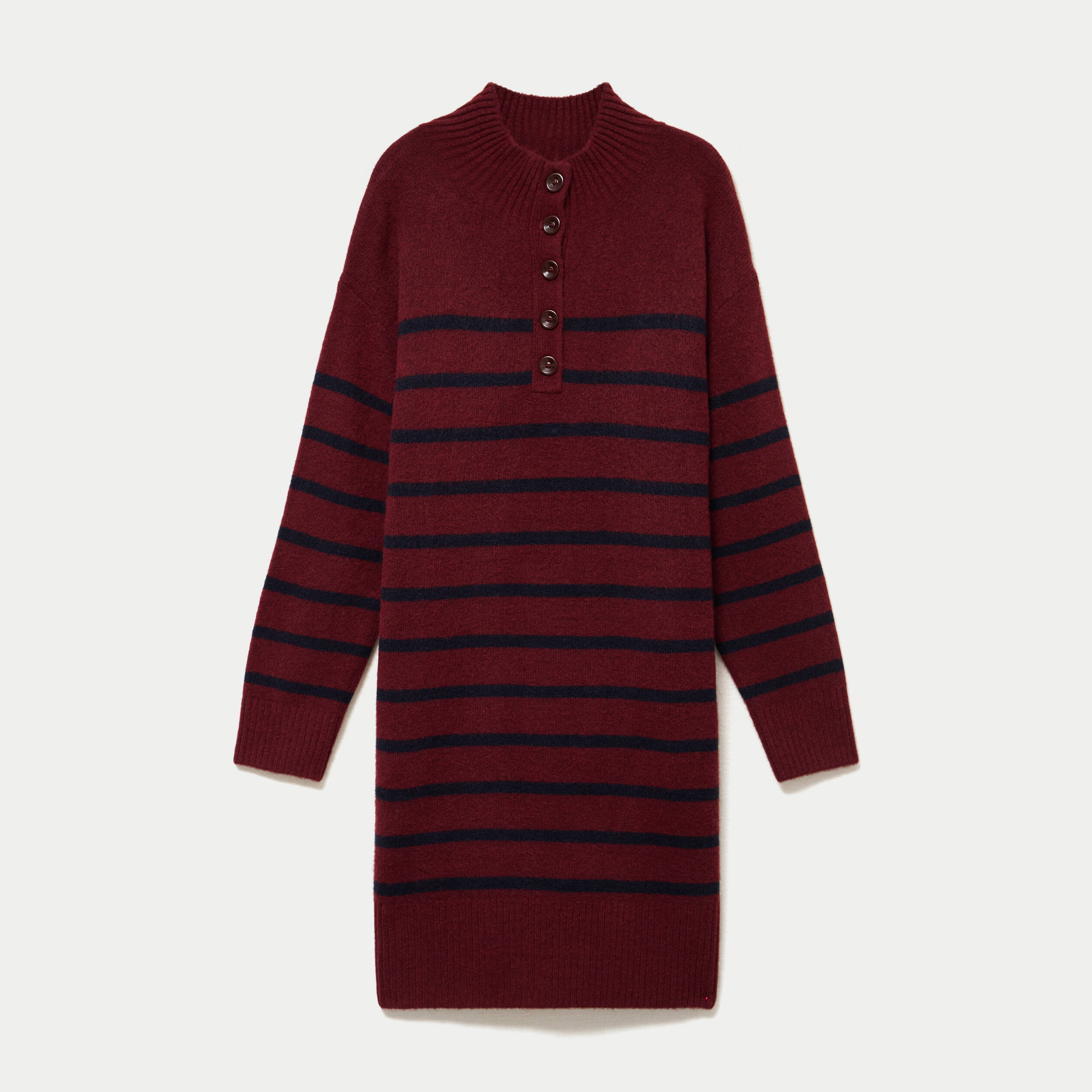 Robe pull droite manches longues 3/4 rouge fonc&eacute; femme
