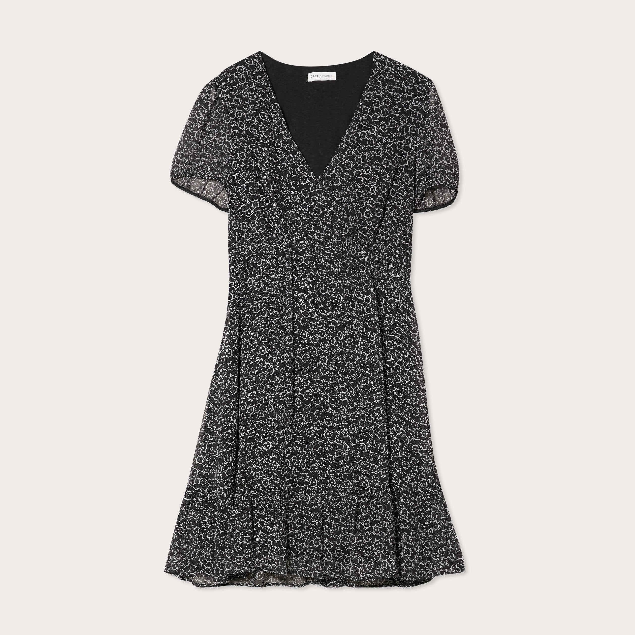 Robe &eacute;vas&eacute;e manches courtes noir femme