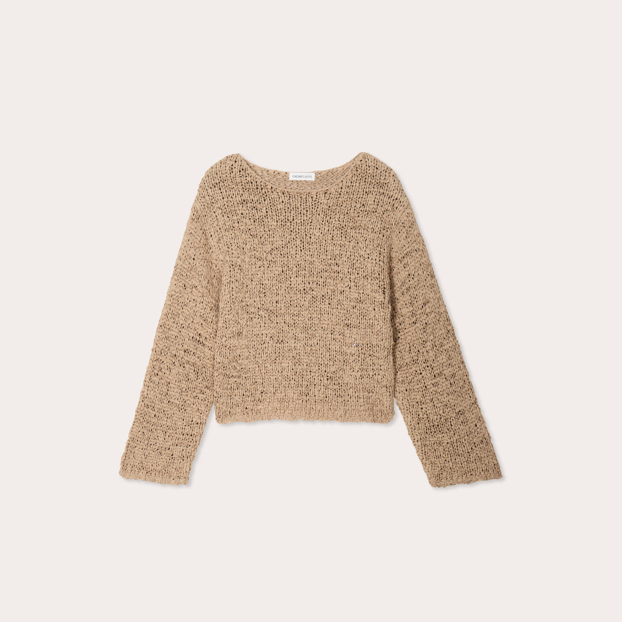 pull col bateau ajoure beige femme Pull col bateau ajouré beige femme