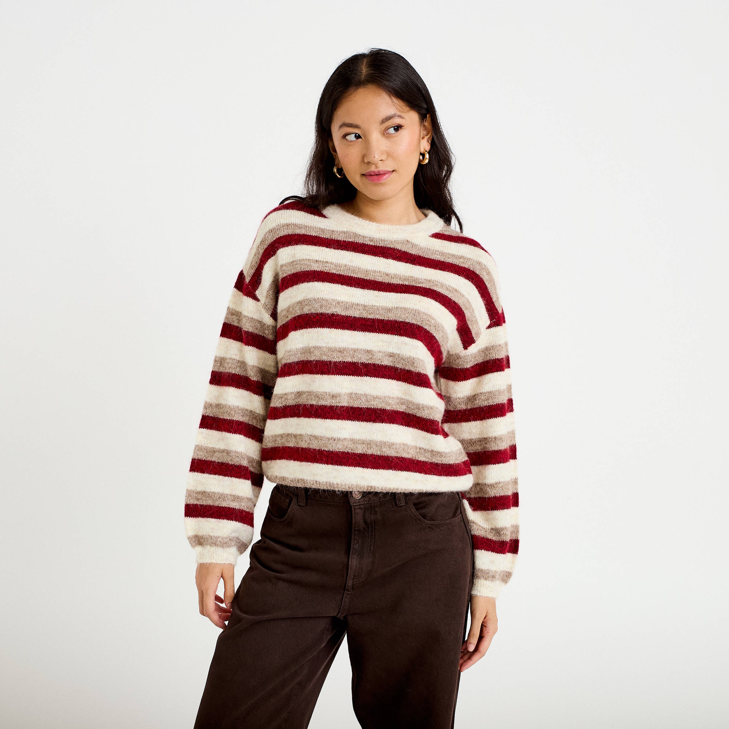 Pull ample manches longues ivoire femme
