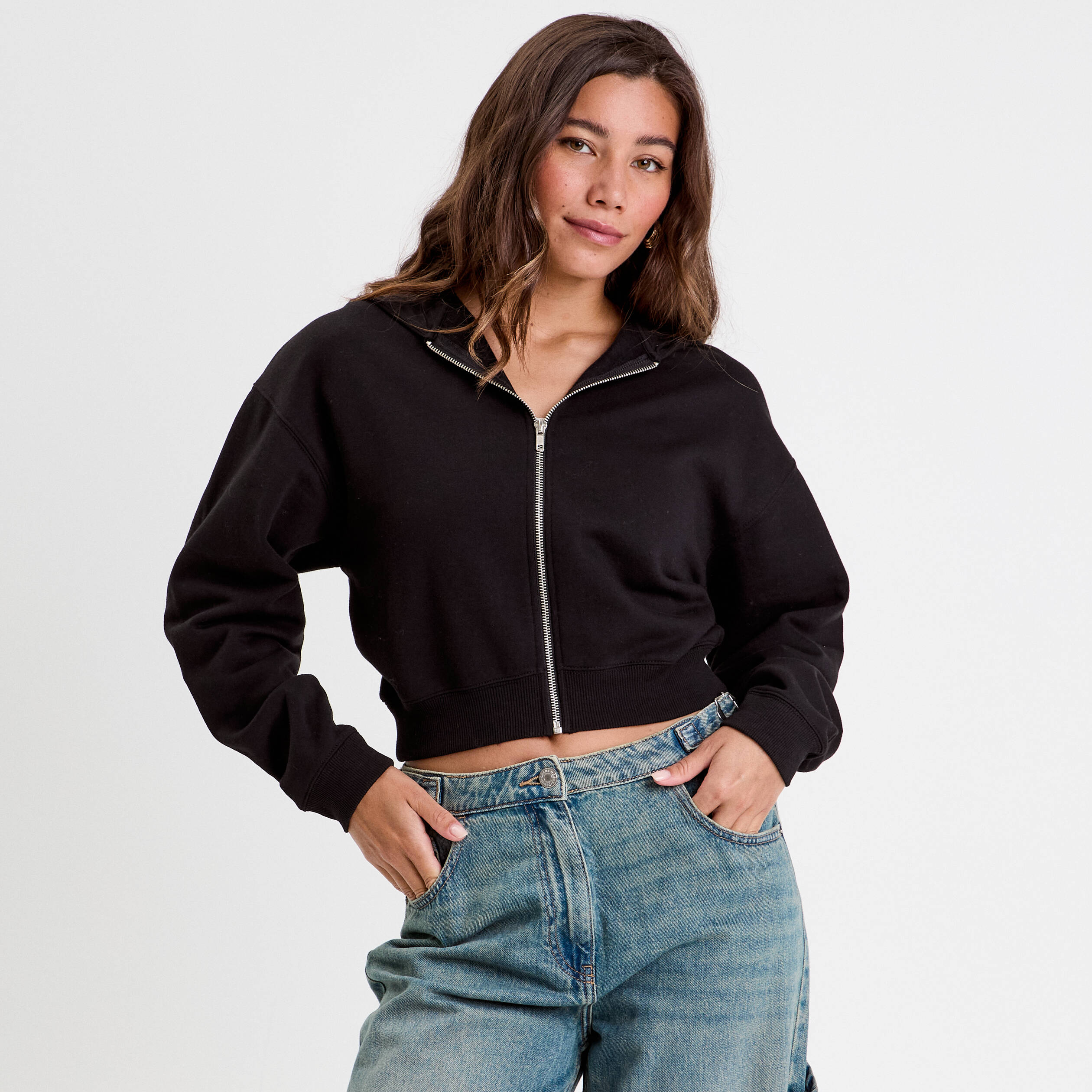sweat noir zippé femme