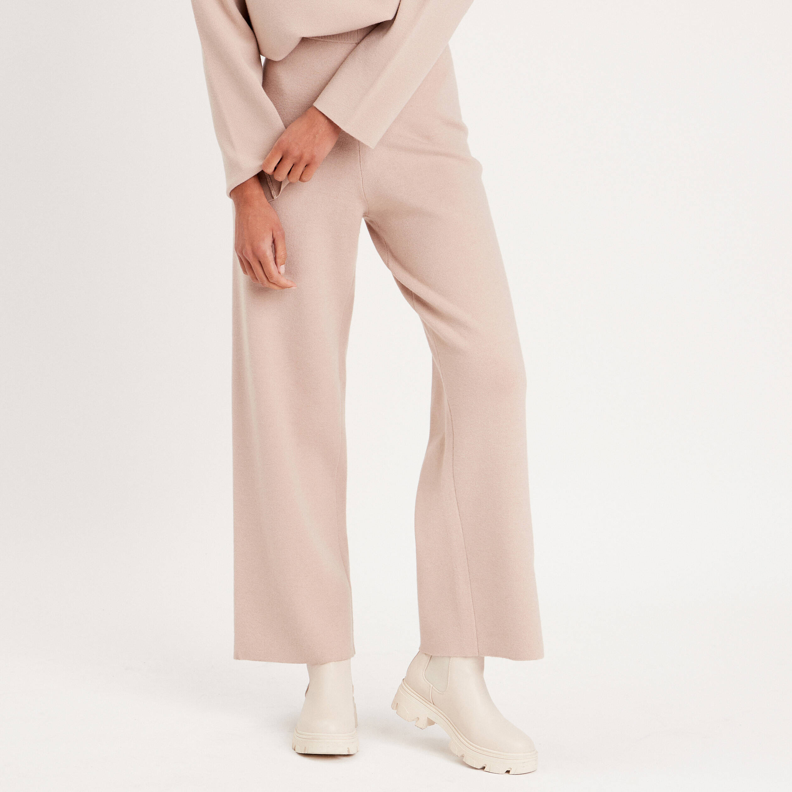 pantalon tricot jambe large sable femme Pantalon tricot jambe large sable femme