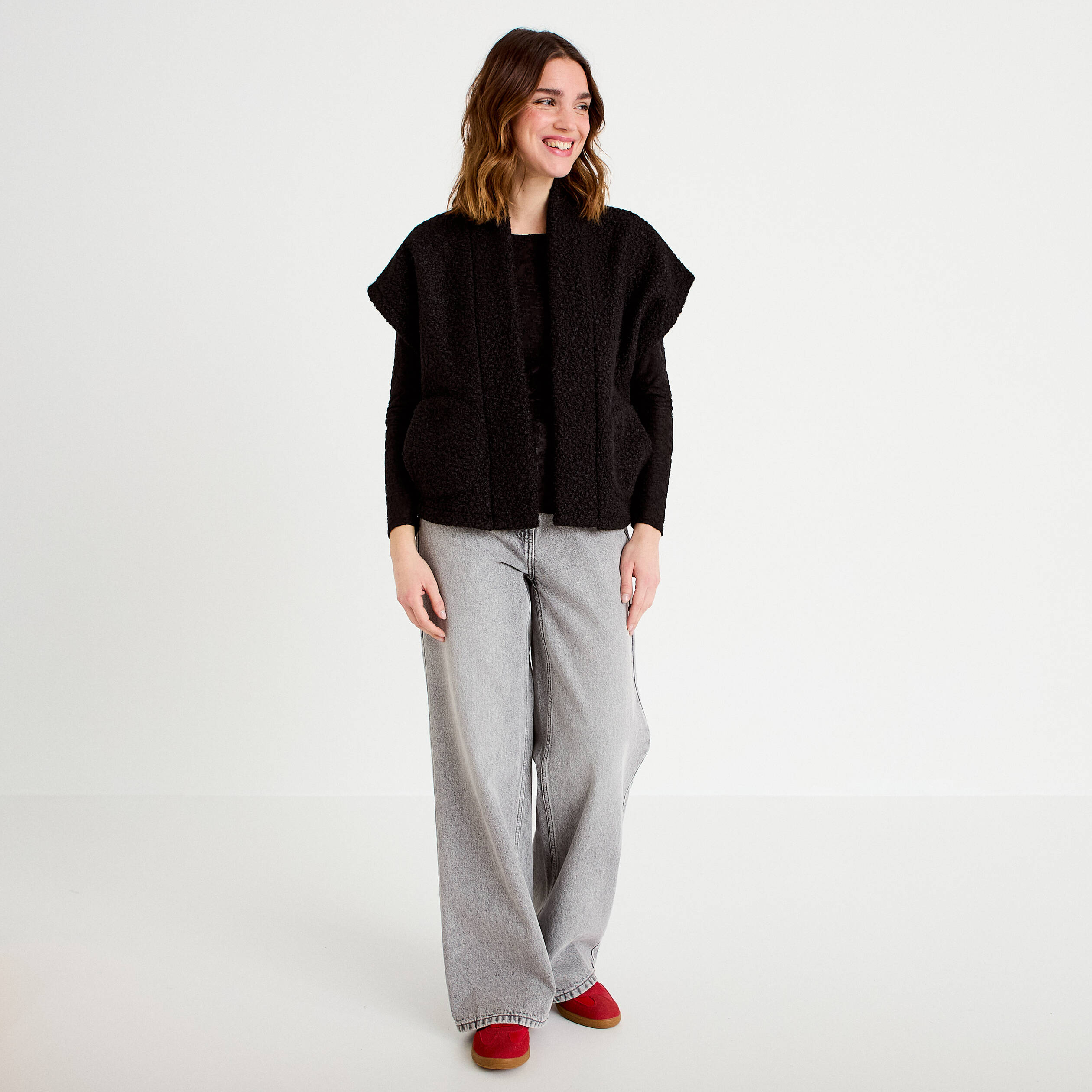 T-shirt motif en relief noir femme