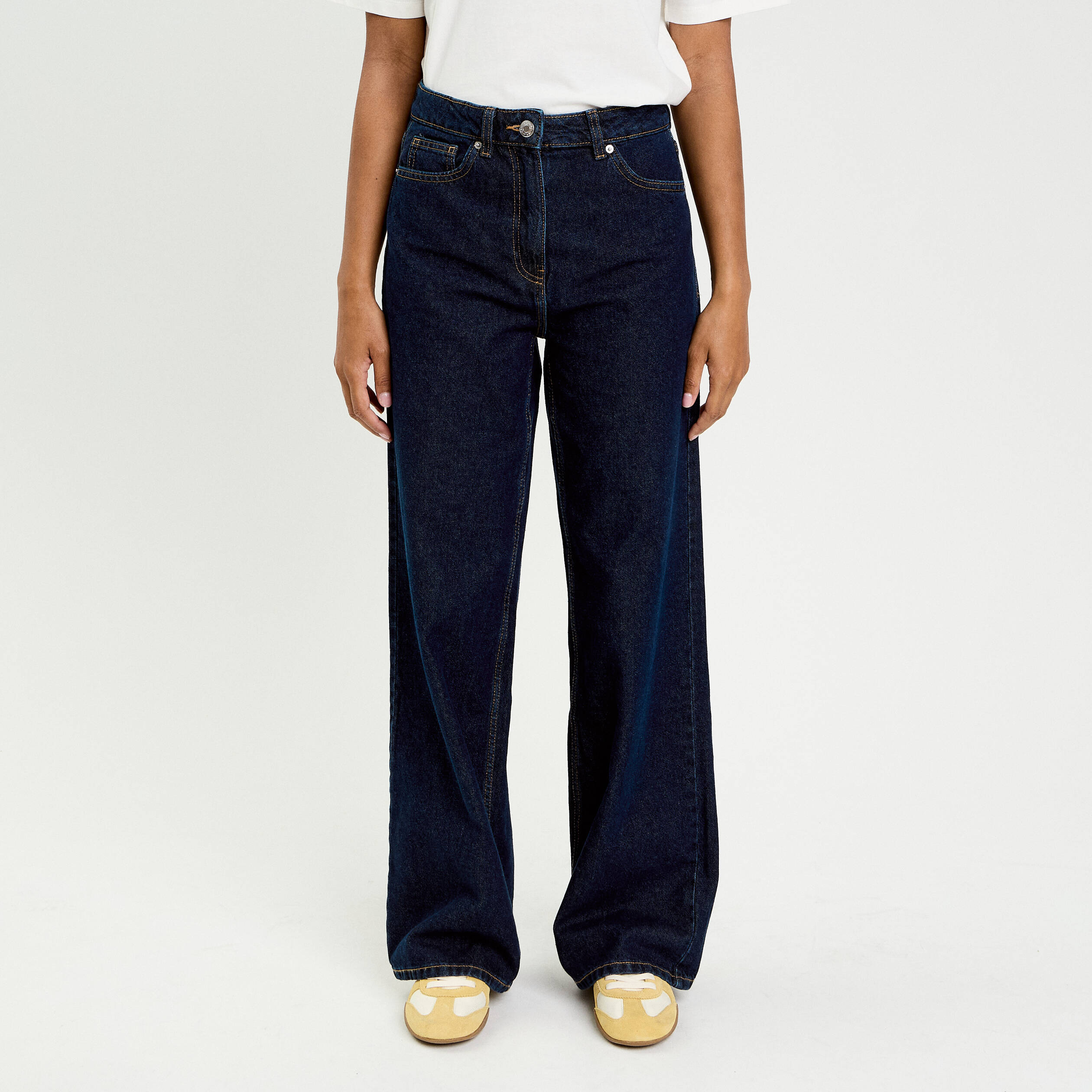 Jeans wide leg taille haute denim blue black femme