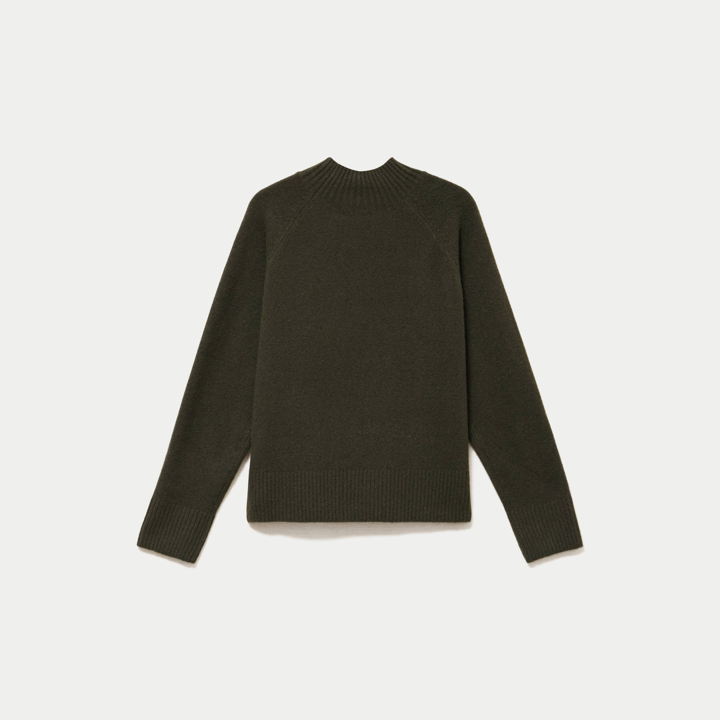 Pull col montant manches longues vert kaki femme