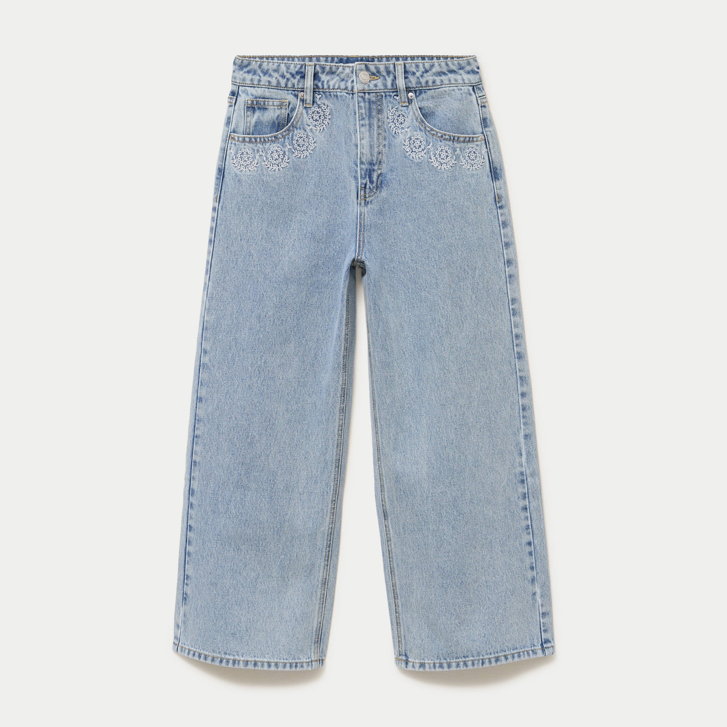 Jean wide leg cropped taille standard denim bleach femme