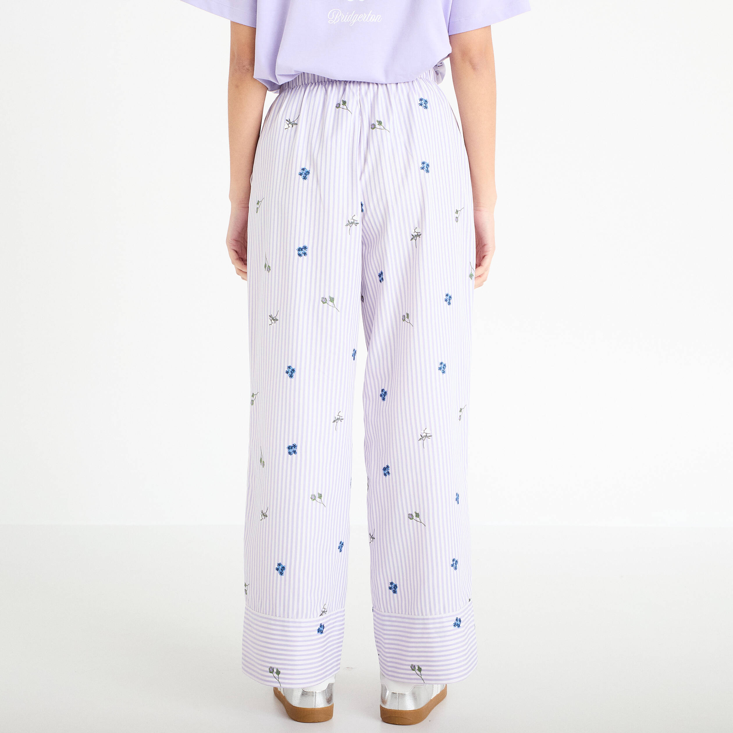 Pantalon large brod&eacute; Bridgerton violet clair femme
