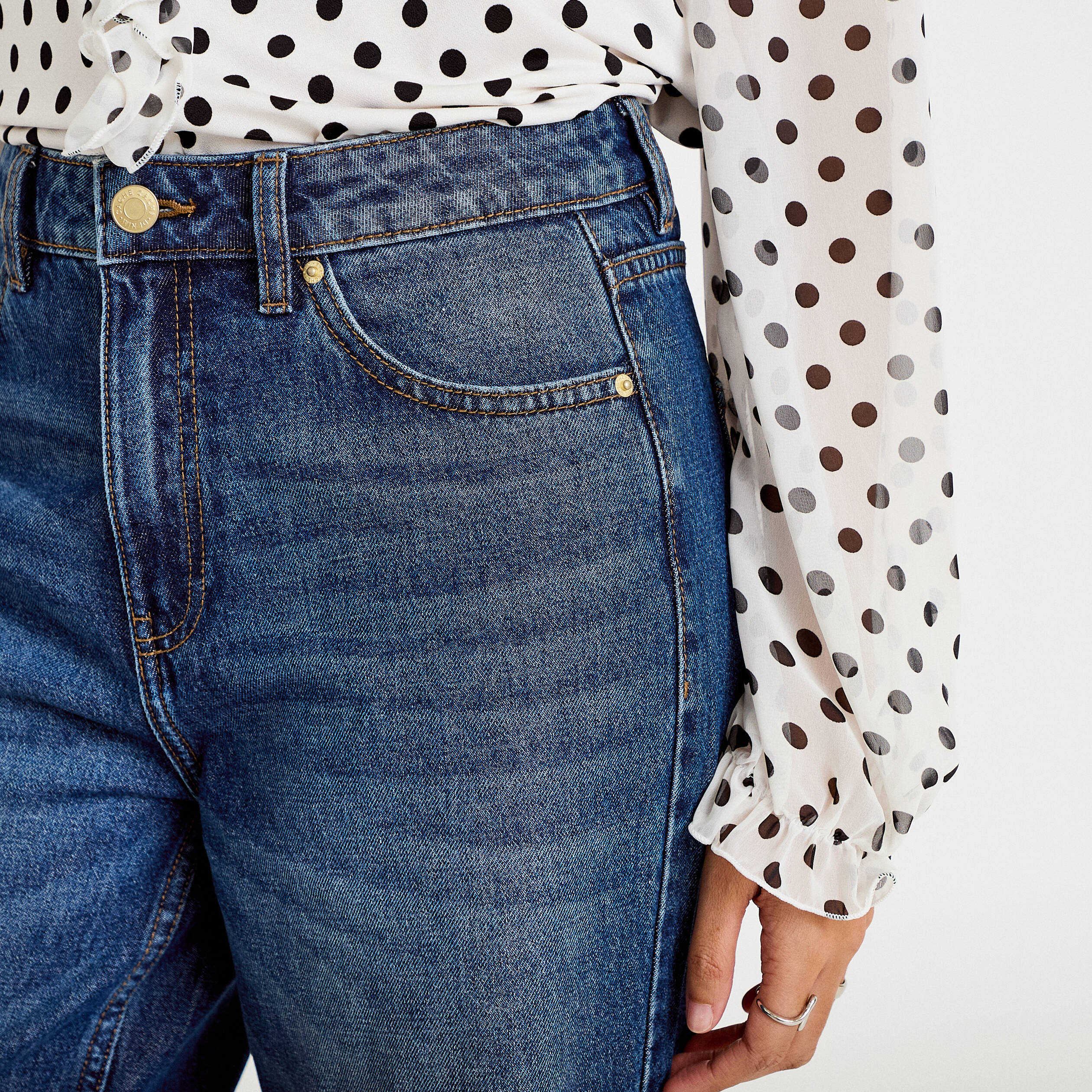 Jeans wide leg taille haute bleu fonc&eacute; femme