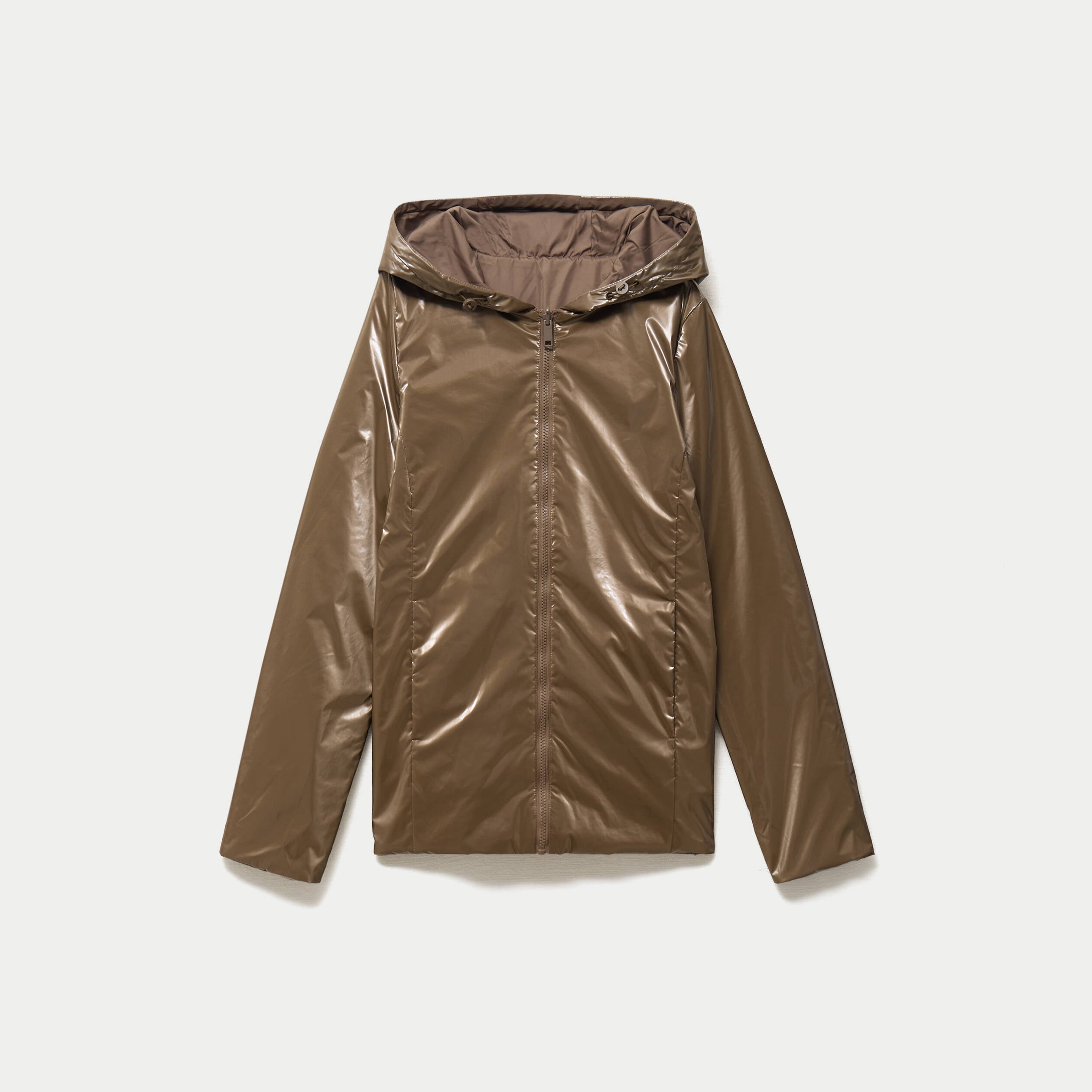 Parka r&eacute;versible &agrave; capuche taupe femme