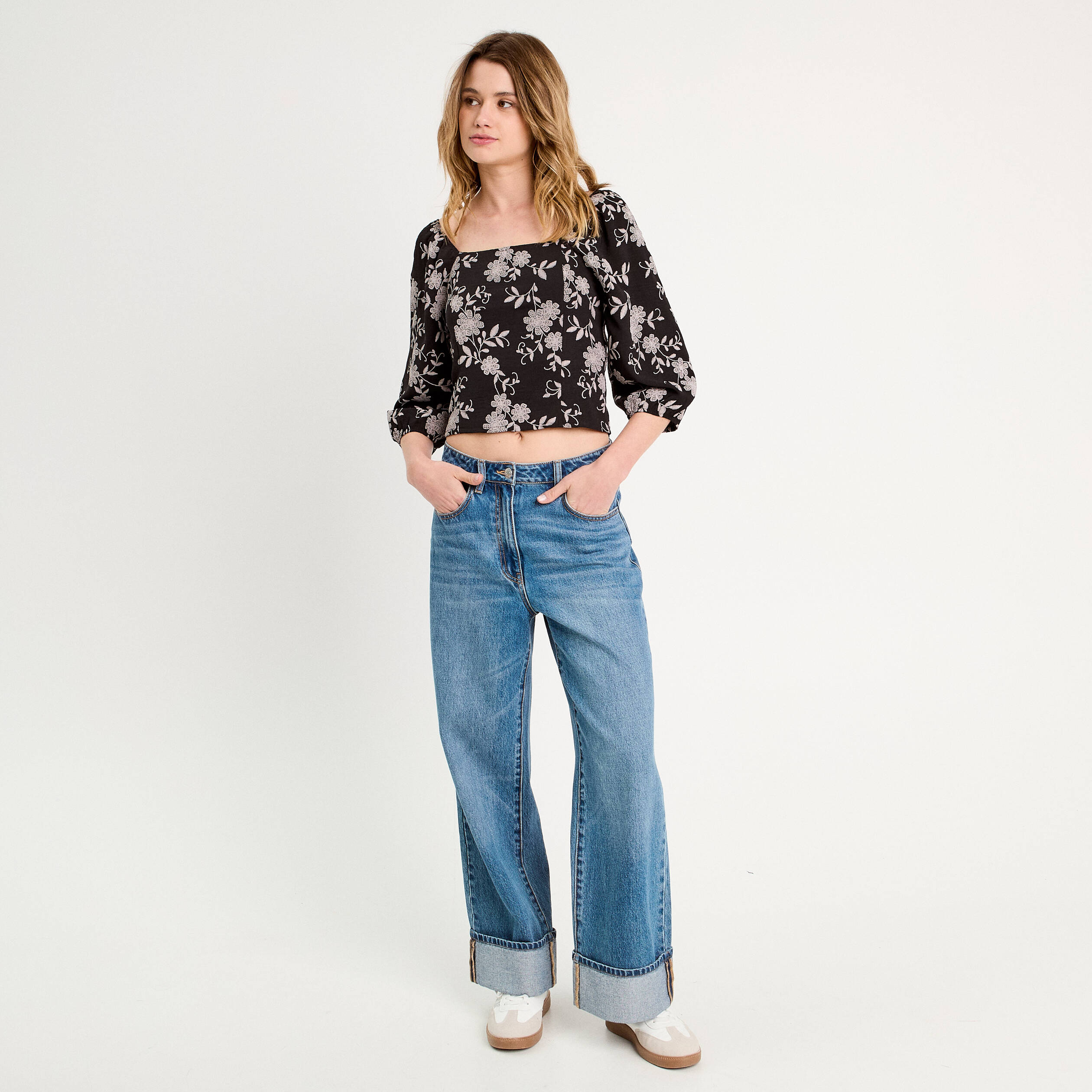 Blouse manches 3/4 noir femme