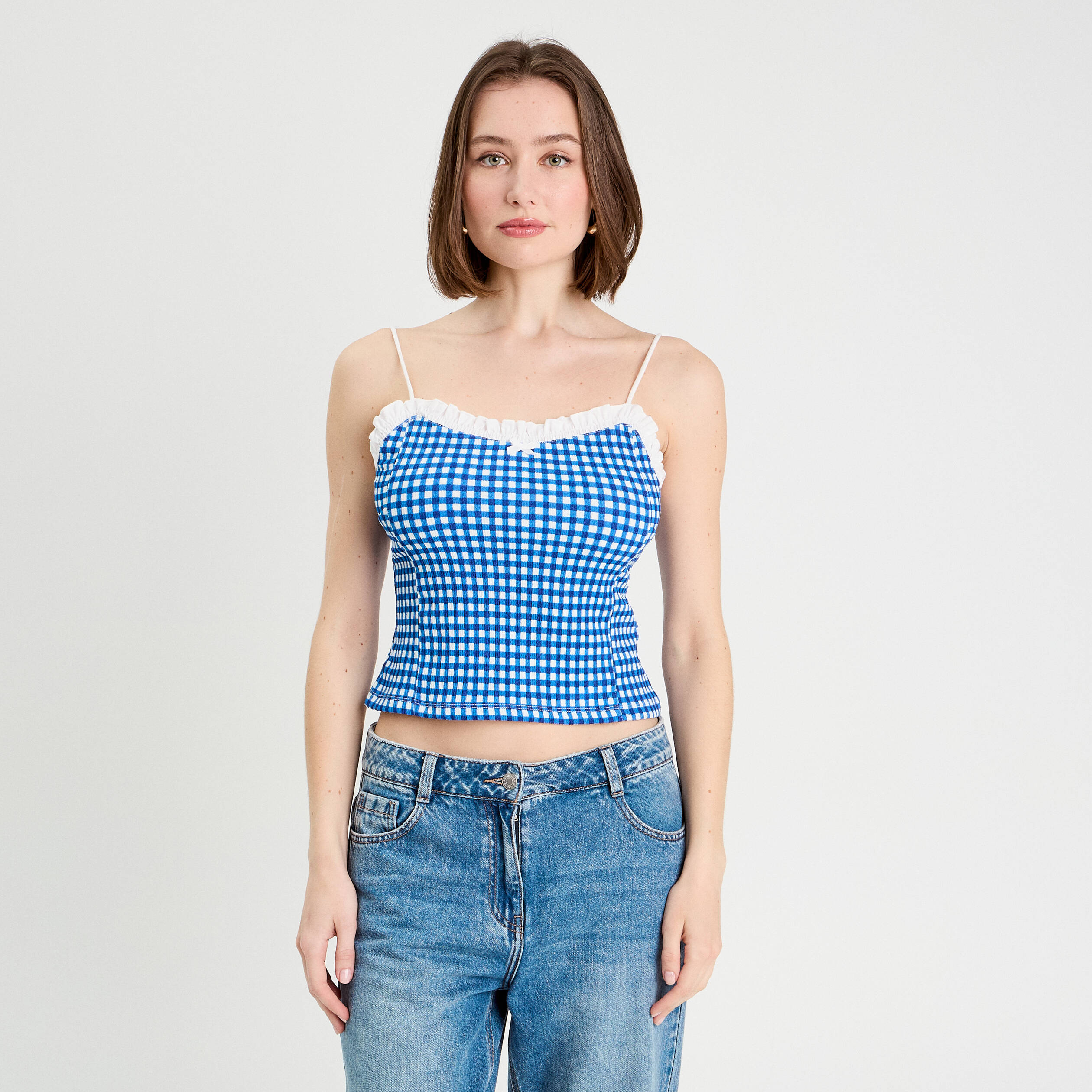 debardeur cropped bretelles bleu electrique femme Débardeur cropped bretelles bleu electrique femme
