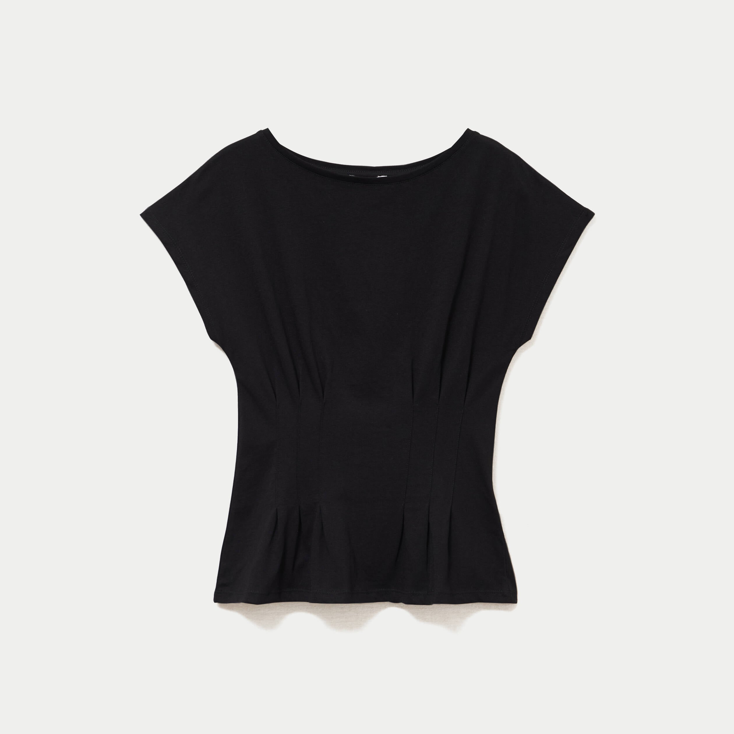 T-shirt cintr&eacute; col rond manches courtes noir femme