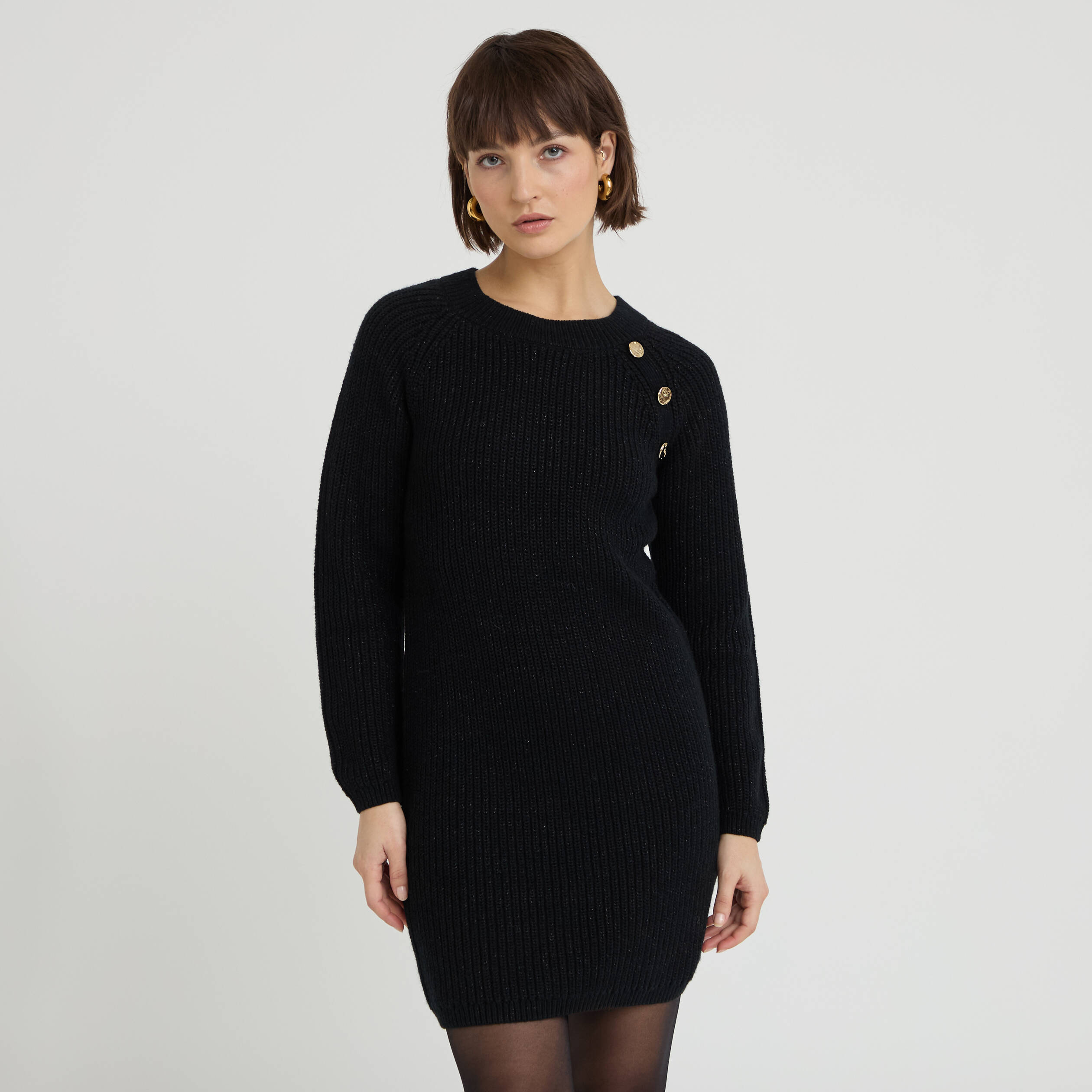Robe pull d&eacute;tails de boutons noir femme