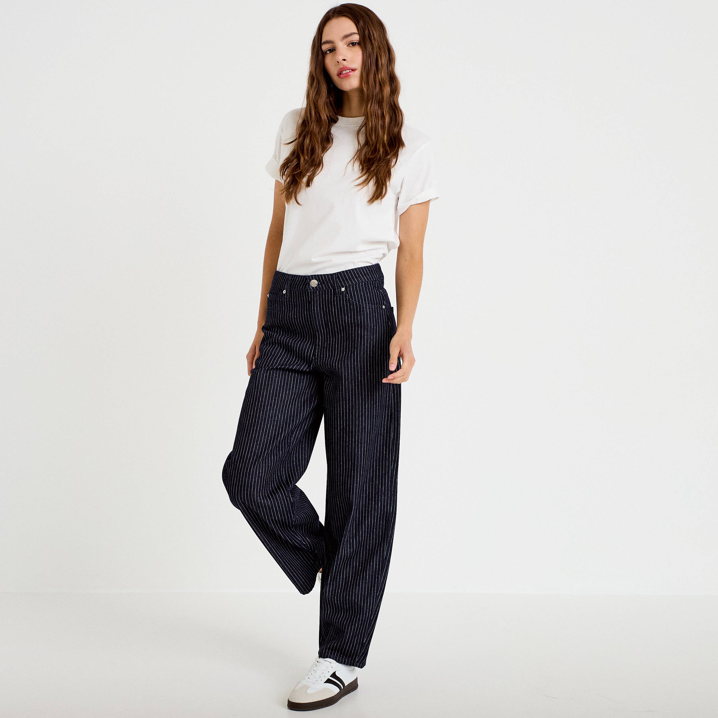 Jean barrel taille haute denim brut femme