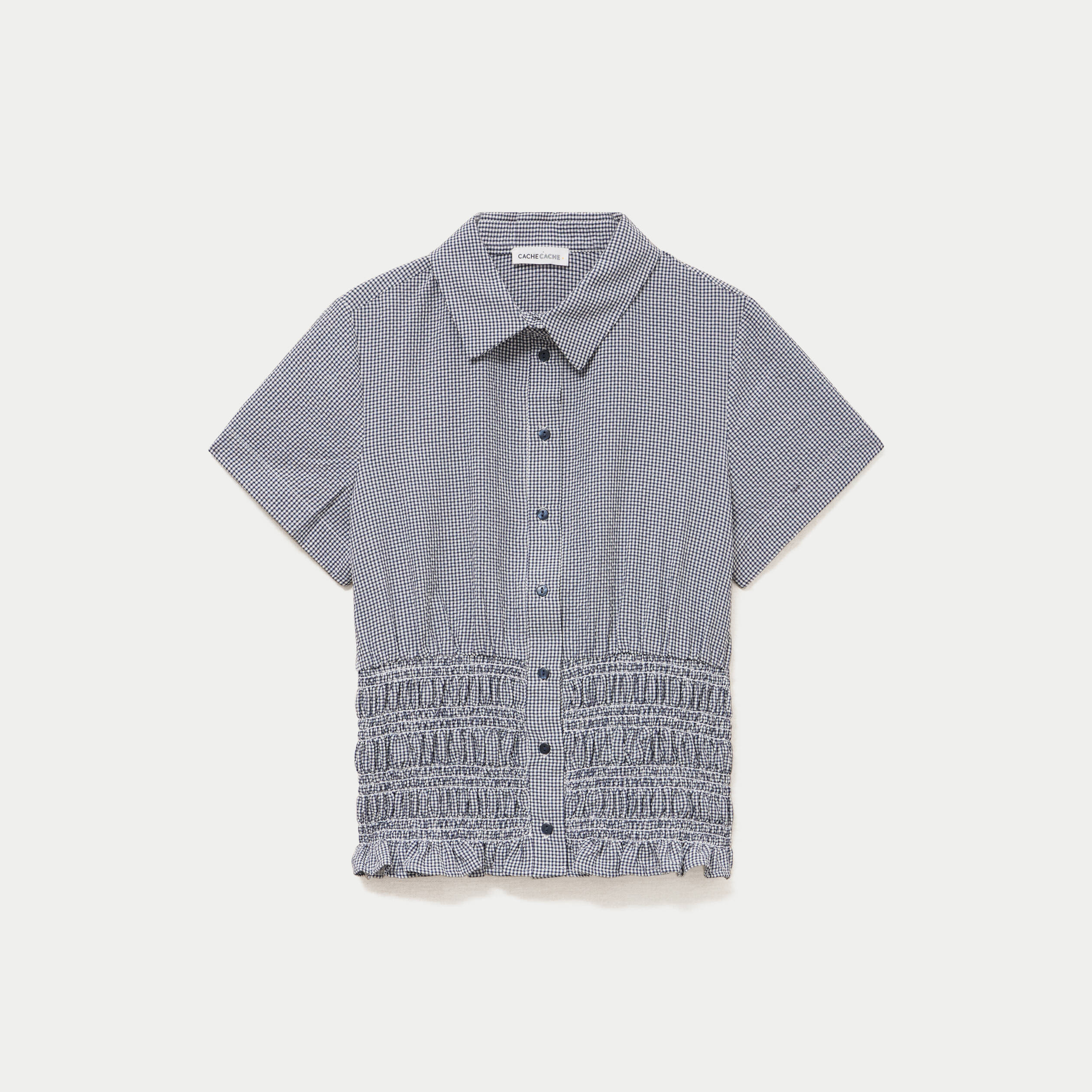 Chemise cintr&eacute;e manches courtes bleu marine femme