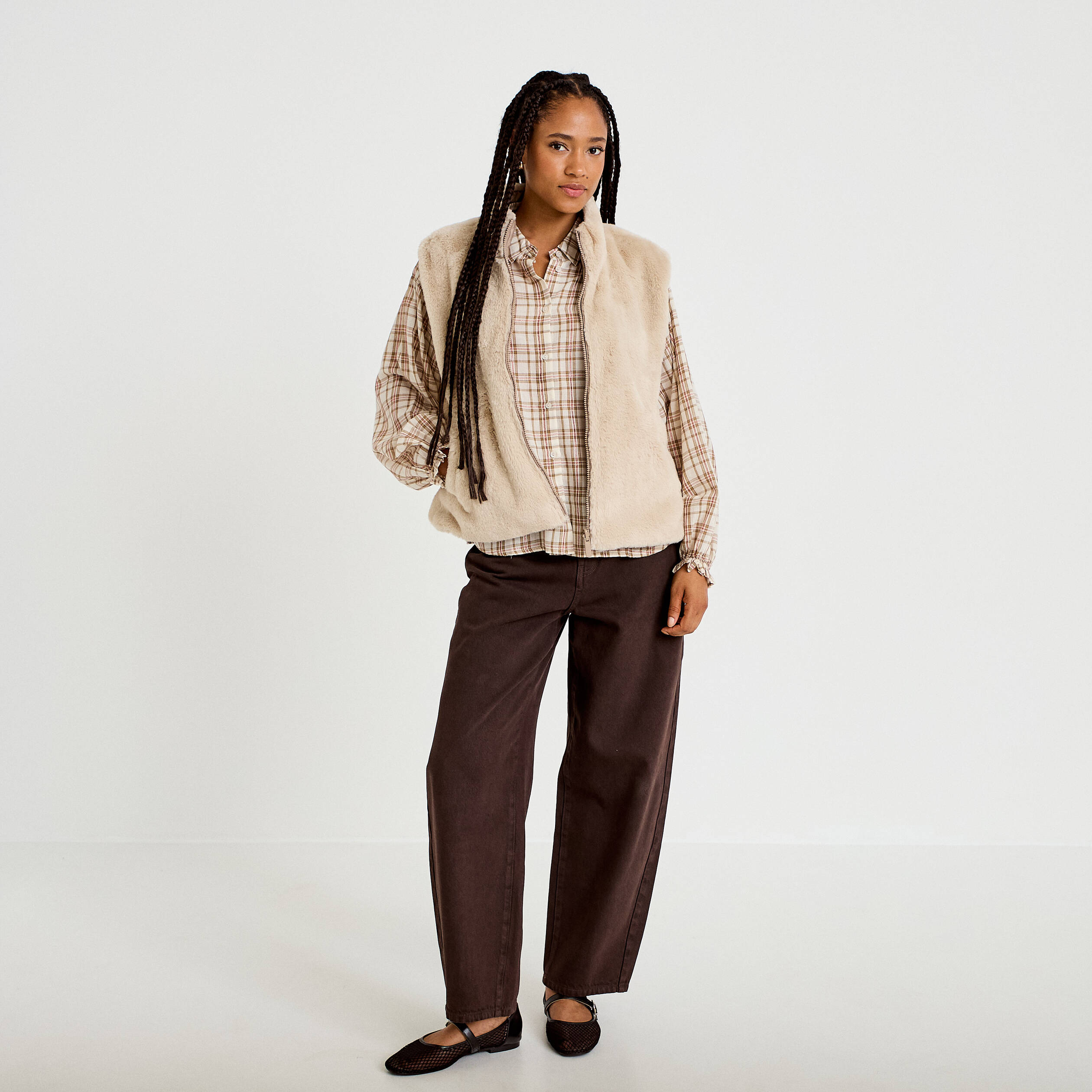 Veste r&eacute;versible sans manches beige femme