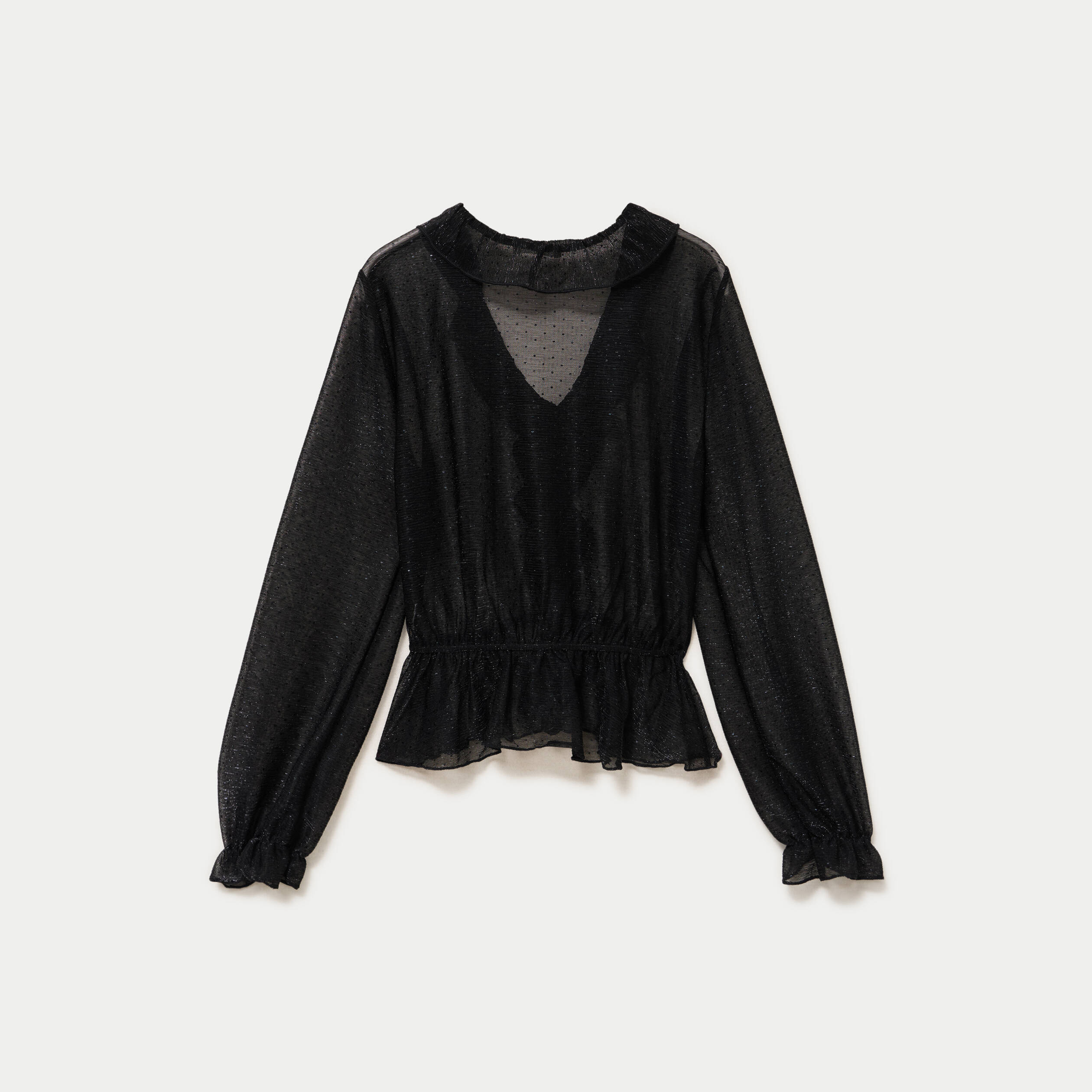 Blouse d&eacute;collet&eacute; manches longues gris argent femme