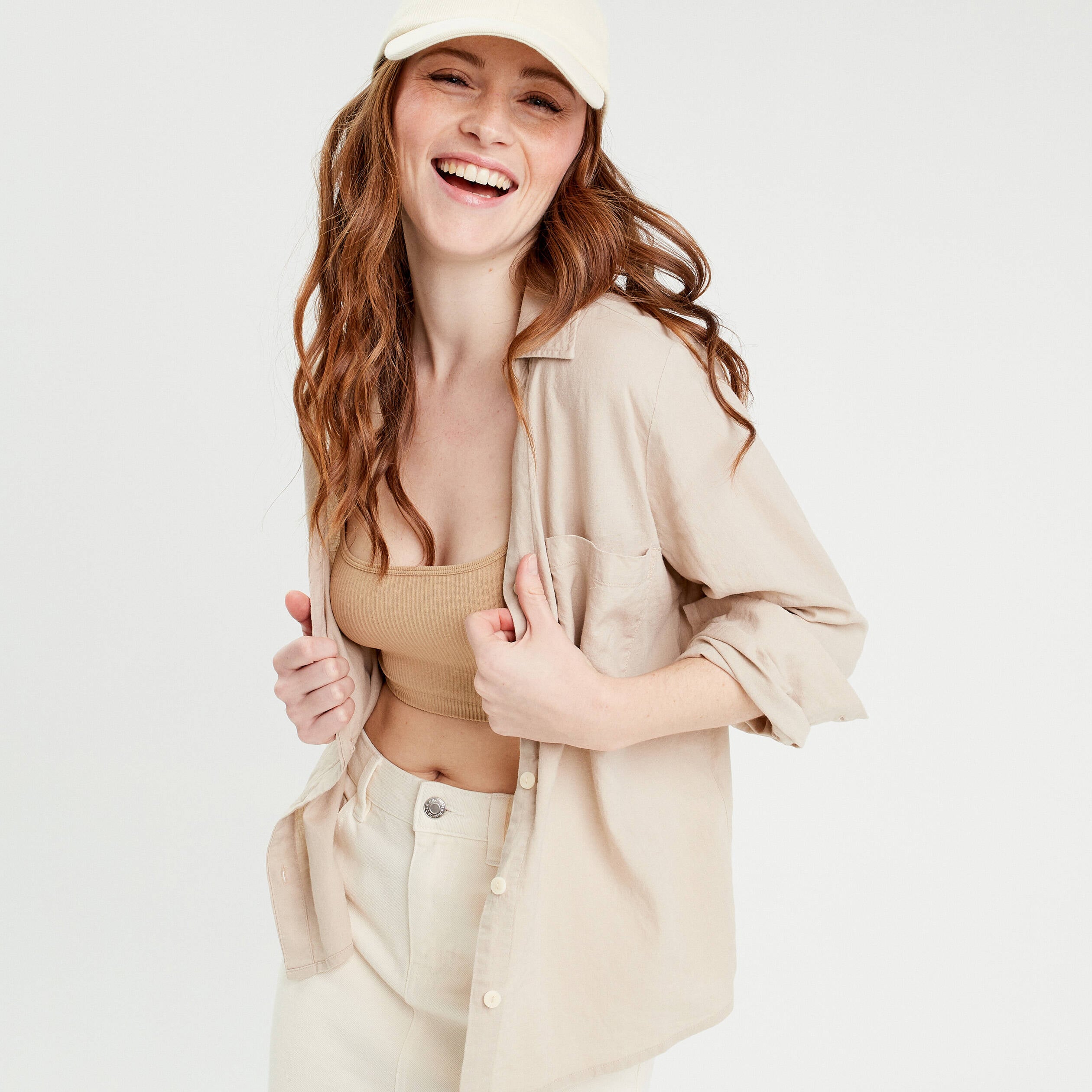 Chemise manches longues contenant du lin sable femme