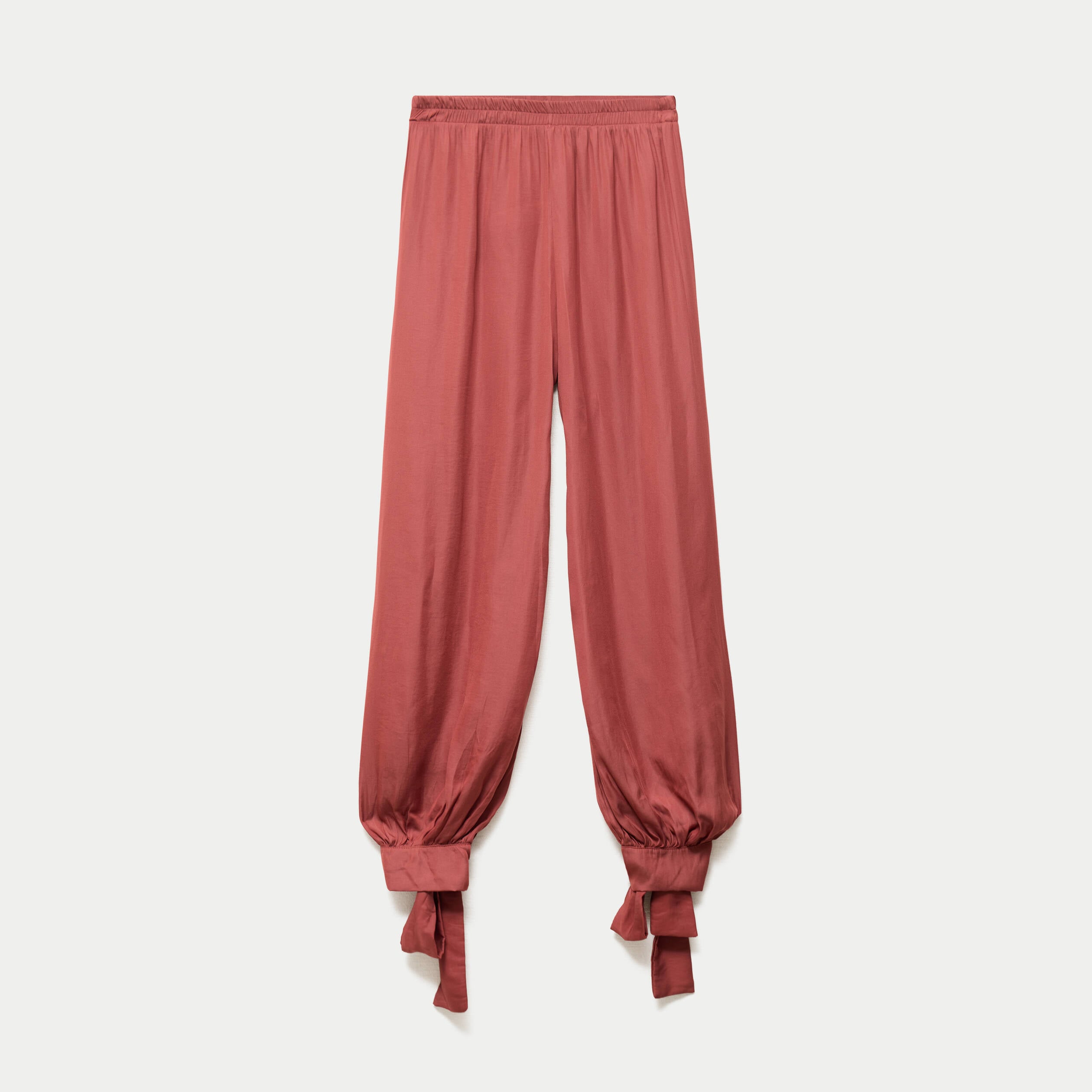 Pantalon large taille standard satin&eacute; vieux rose femme