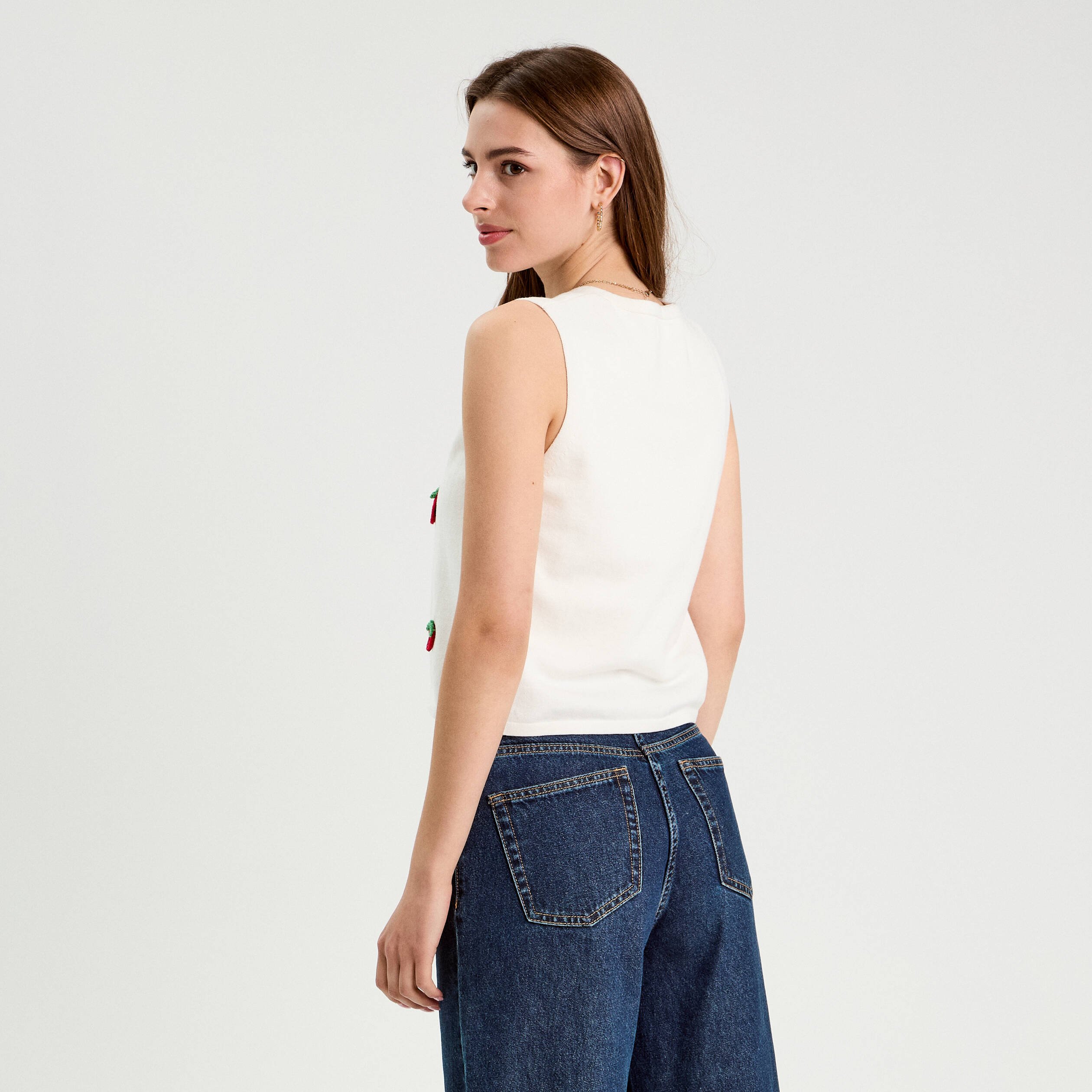 gilet noue sans manches ecru femme Gilet noué sans manches ecru femme