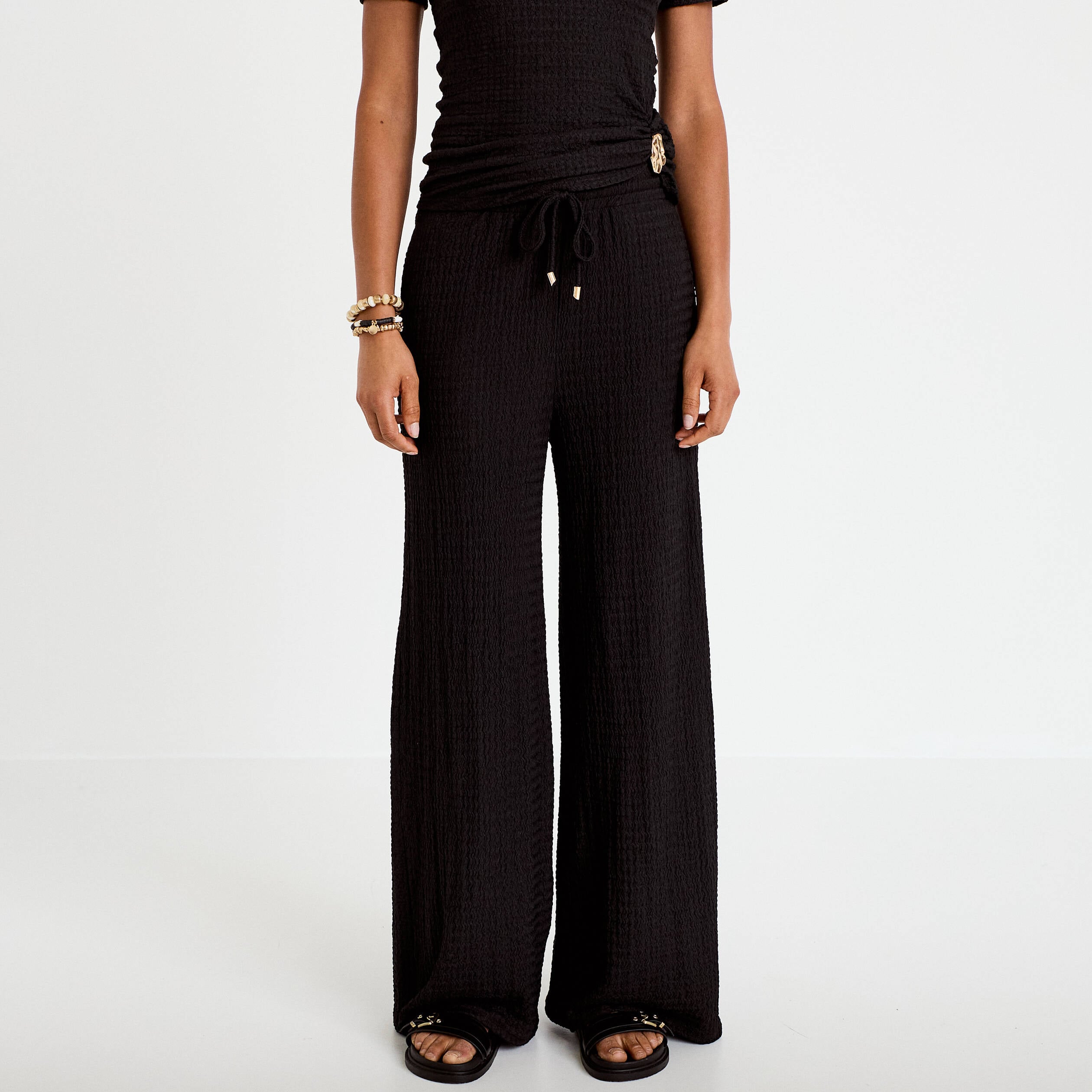 Pantalon large taille standard noir femme